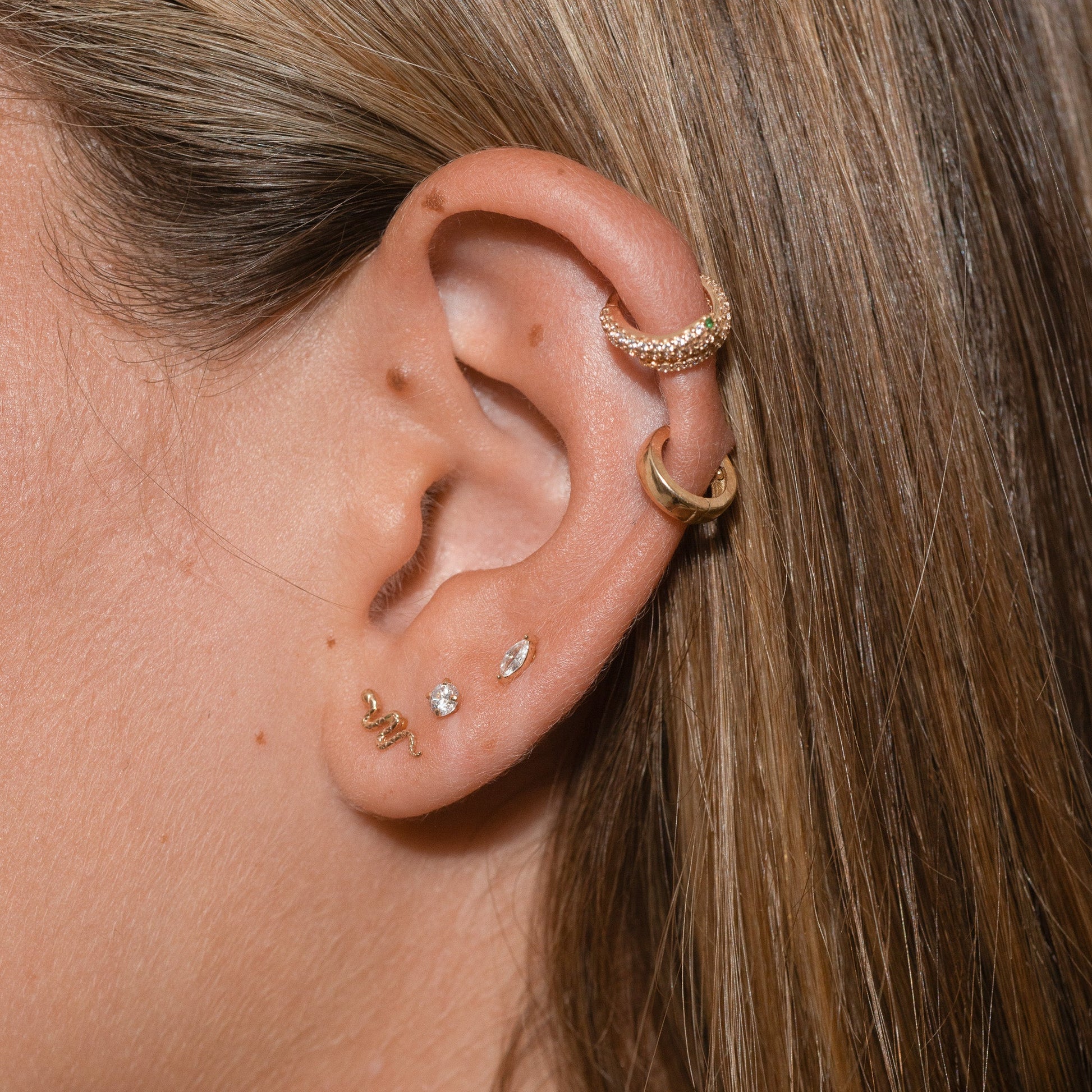 14K Solid Gold 3mm White CZ Threadless Labret Flat Back Nap Earring by Doviana