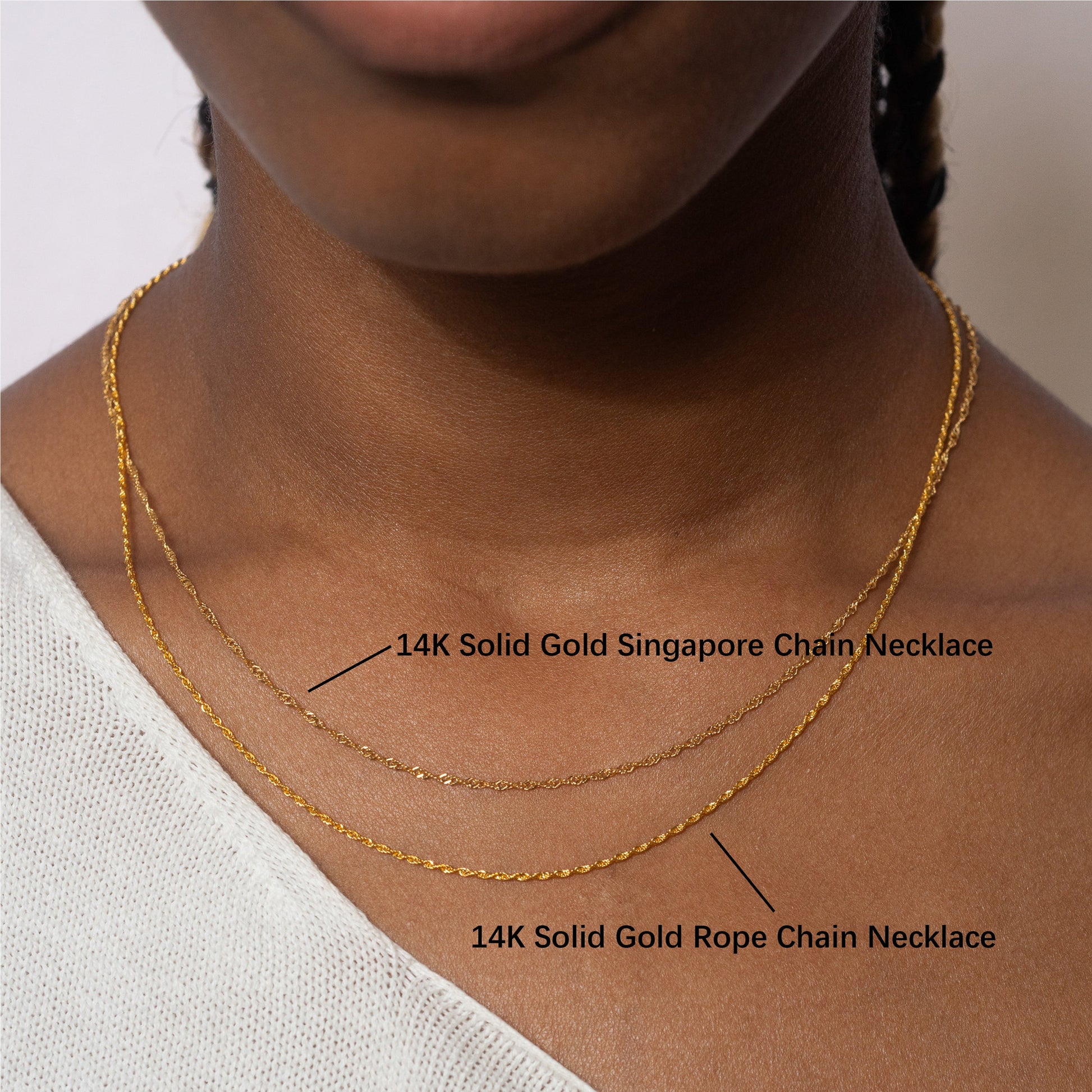 14K Solid Gold Dainty Twisted Singapore Chain Necklace by Doviana