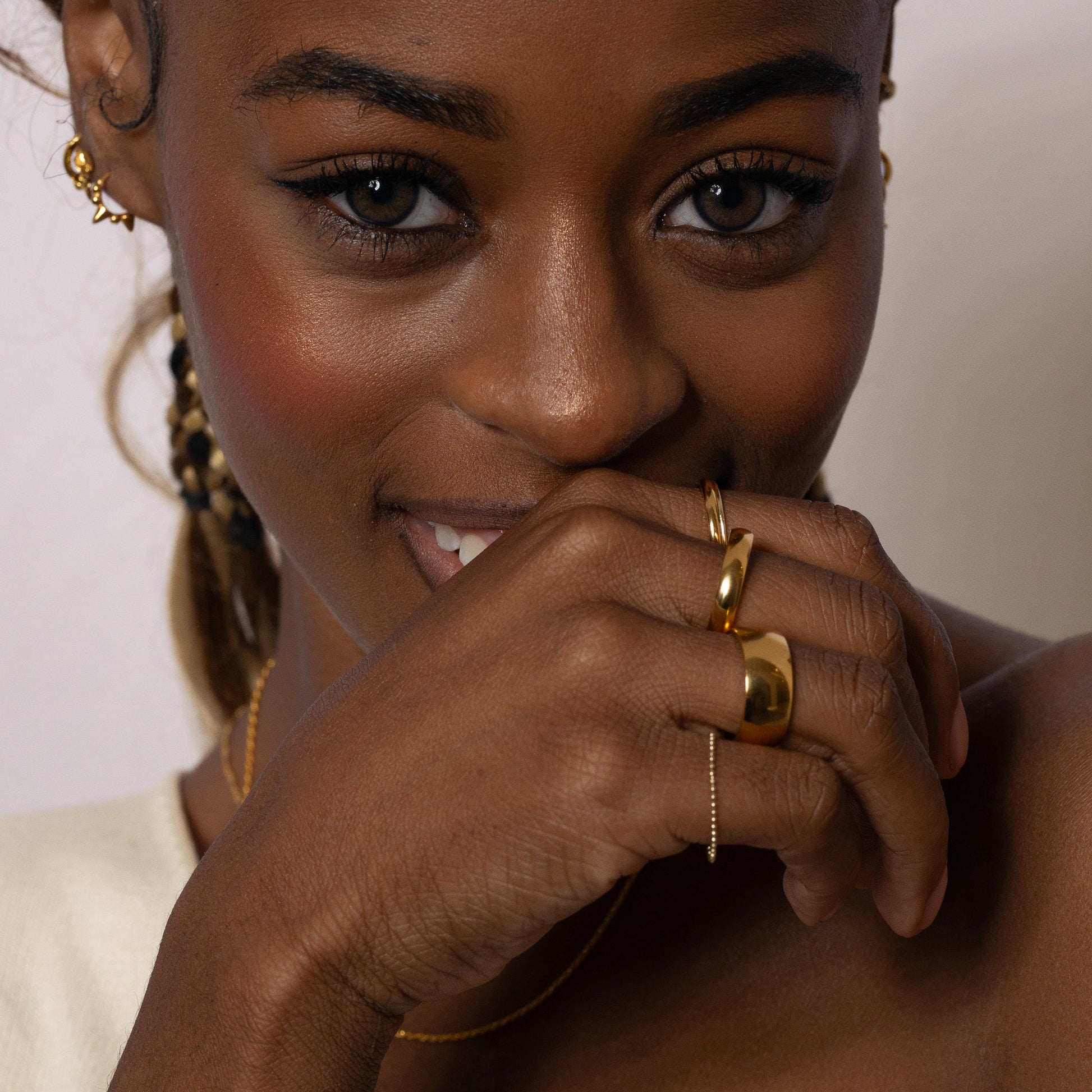 14K Solid Gold Dainty Soft Petite Bead Disco Chain Ring by Doviana