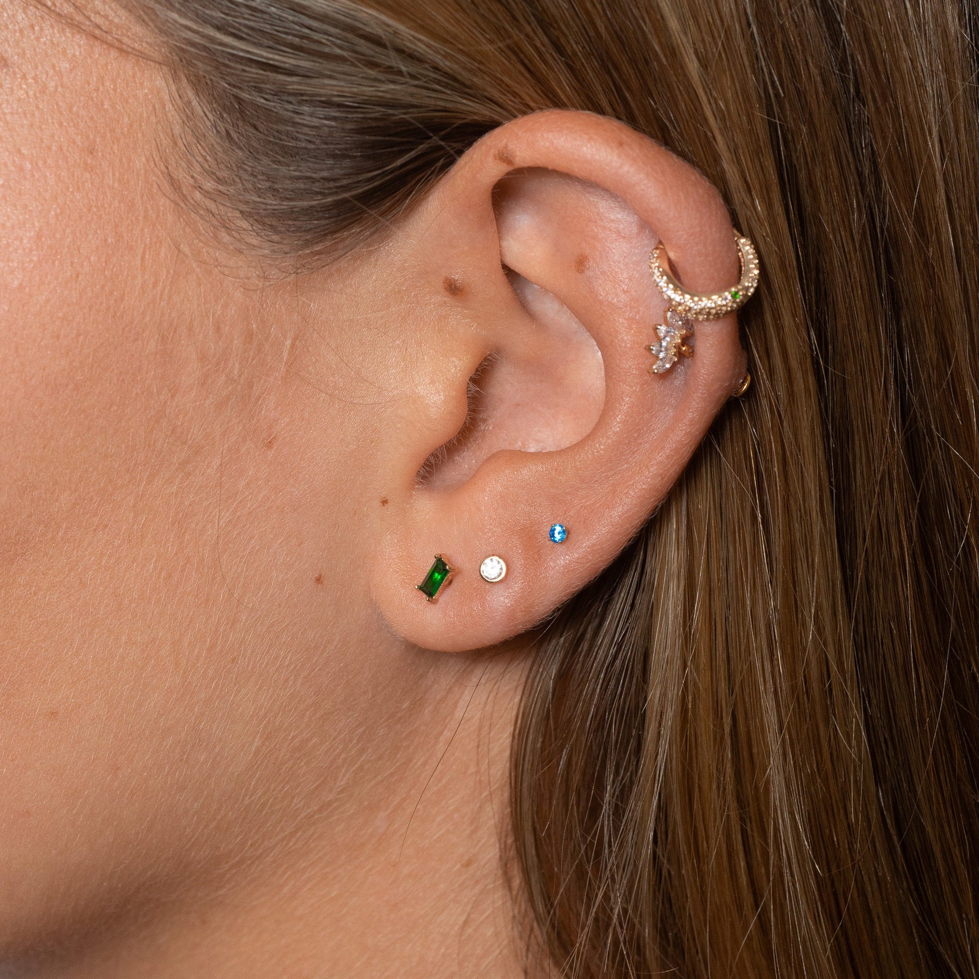 14K Solid Gold Green Square CZ Threadless Labret Flat Back Nap Earring by Doviana