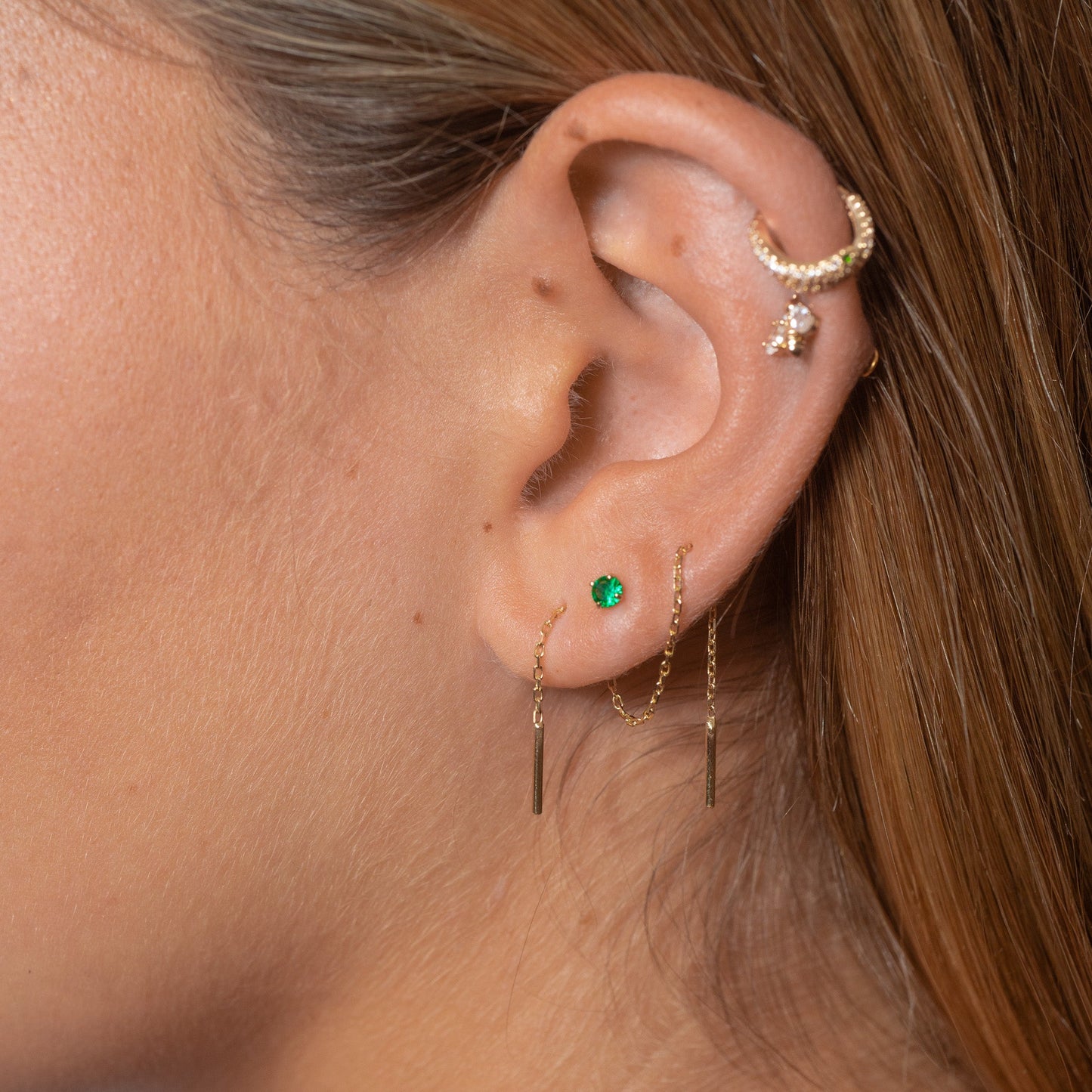 14K Solid Gold Cable Chain Dangle Ear Chain Threader Earring by Doviana