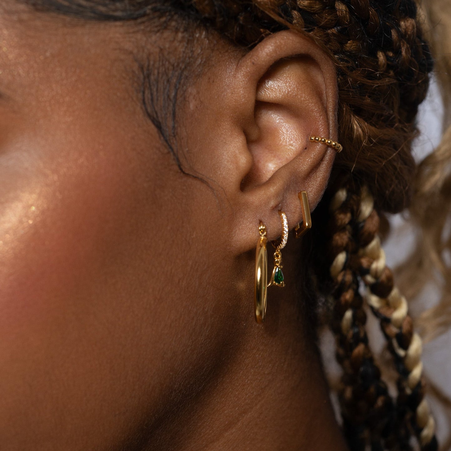 Block Chunky Gold Square Thick Rectangle Mini Huggie Hoop Earrings by Doviana