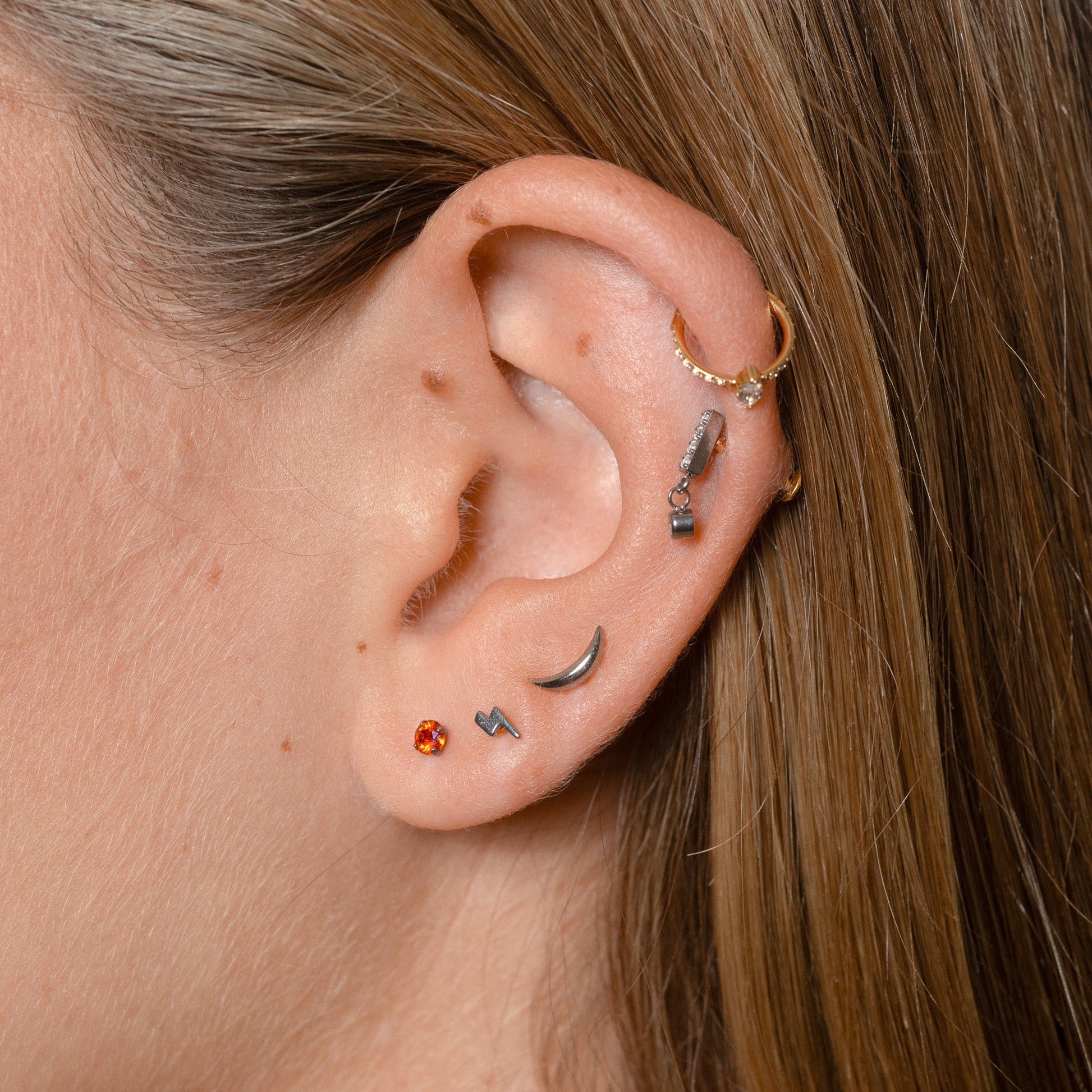 Rectangle Bar Dangle CZ Threadless Labret Titanium Flat Back Nap Earring by Doviana