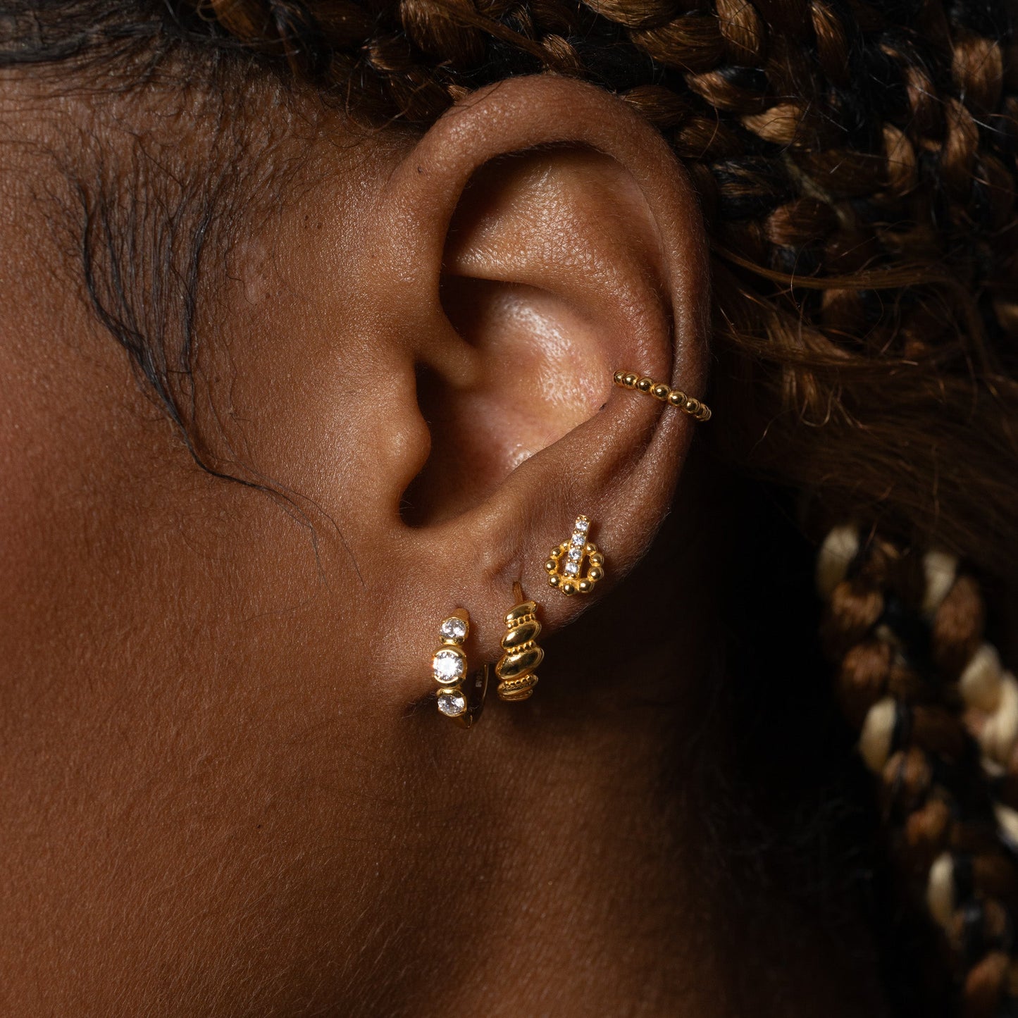 Croissant Hoop Earrings Petite Twisted Bold Rope Lightweight Huggie Hoops by Doviana