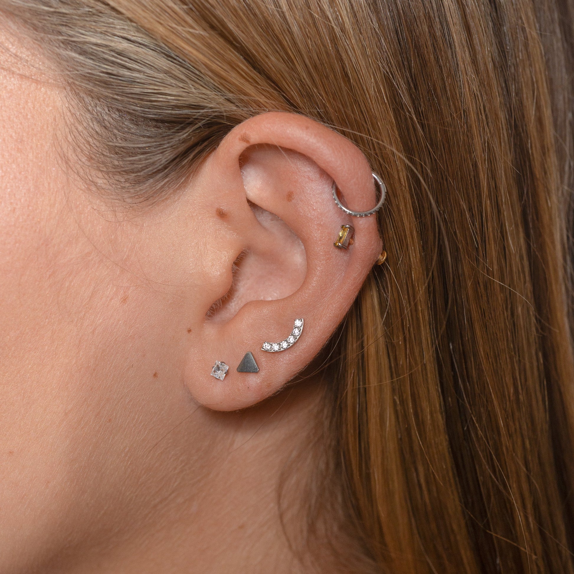 Pyramid Edgy Gear Medical Grade Titanium Hinged Nap Huggie Hoop Earring by Doviana