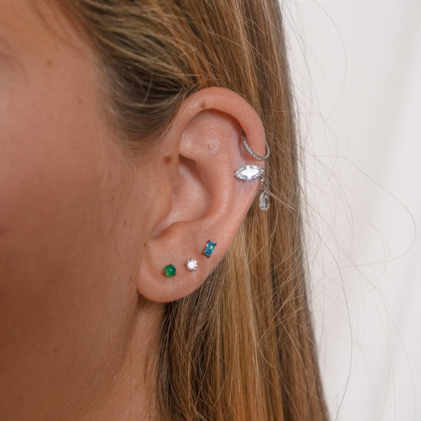 Green Jade Threadless Labret Titanium Flat Back Nap Earring Push Back by Doviana