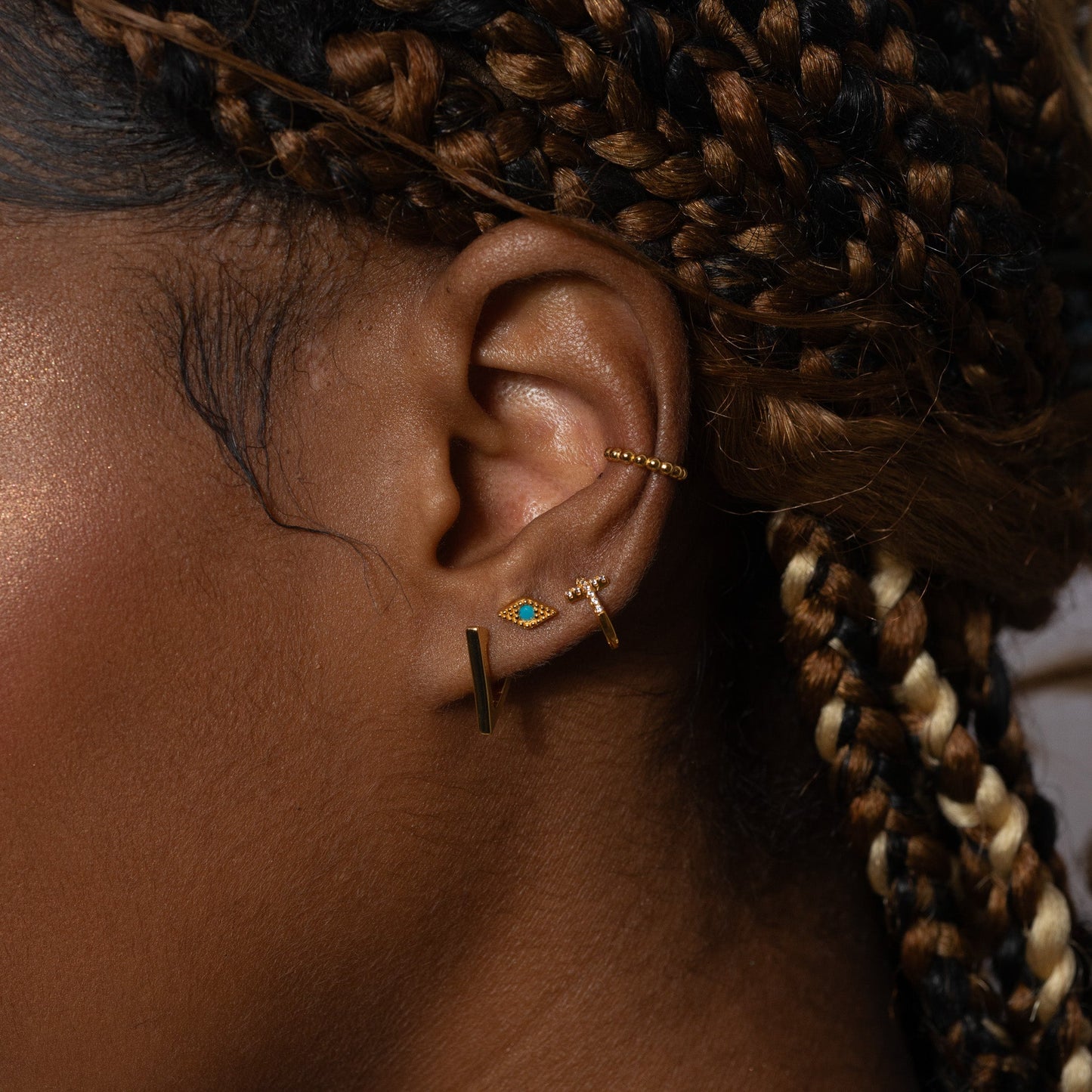 Cross CZ Huggie Hoop Earrings