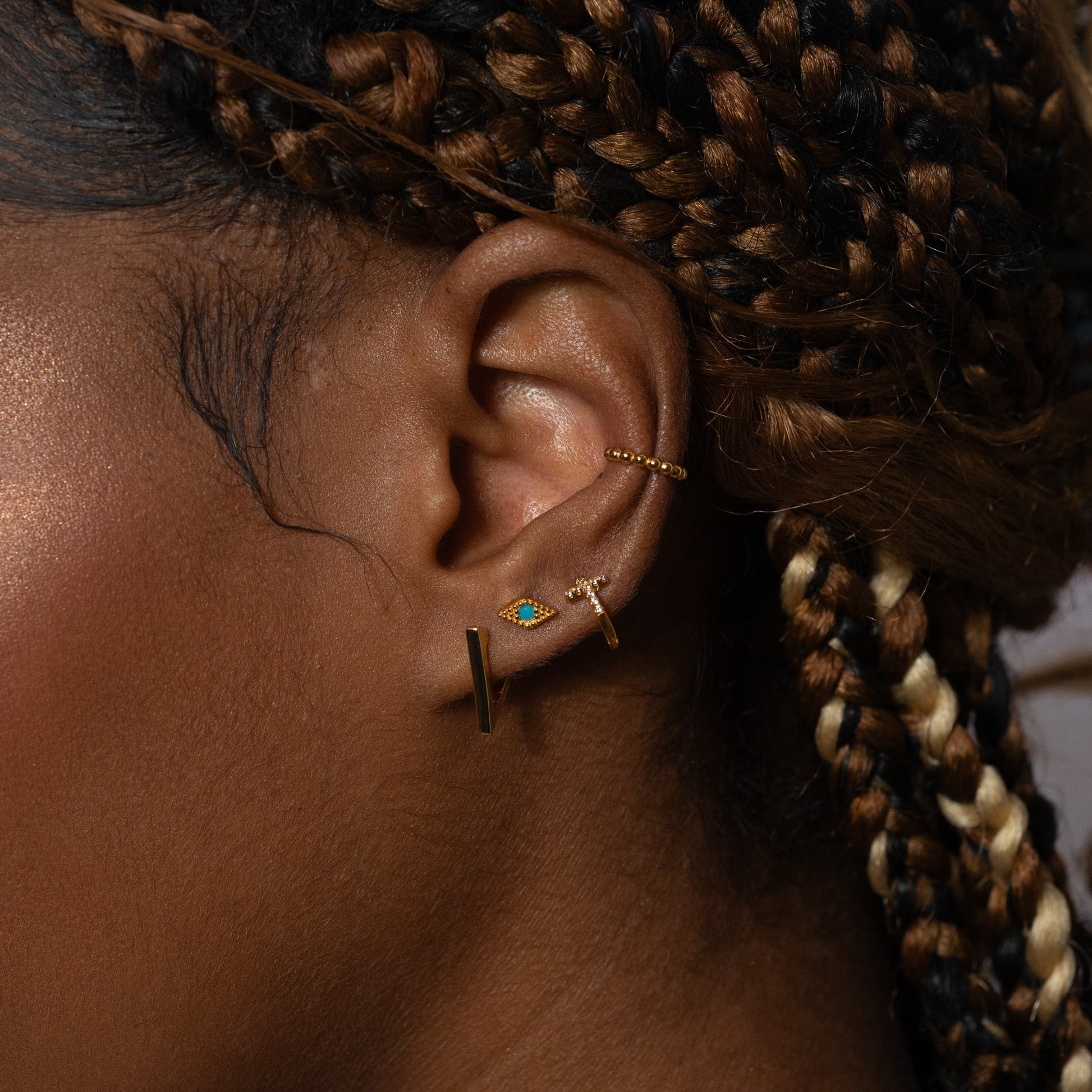 Classic Infinity Diamond Shape Square Huggie Hoop Gold Geometric Earrings by Doviana