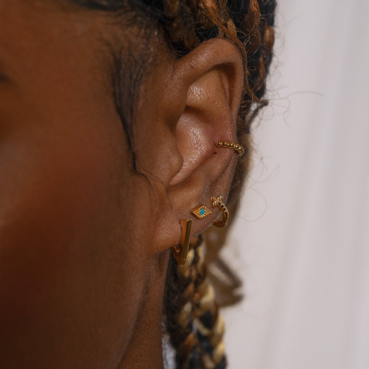 Classic Infinity Diamond Shape Square Huggie Hoop Gold Geometric Earrings by Doviana