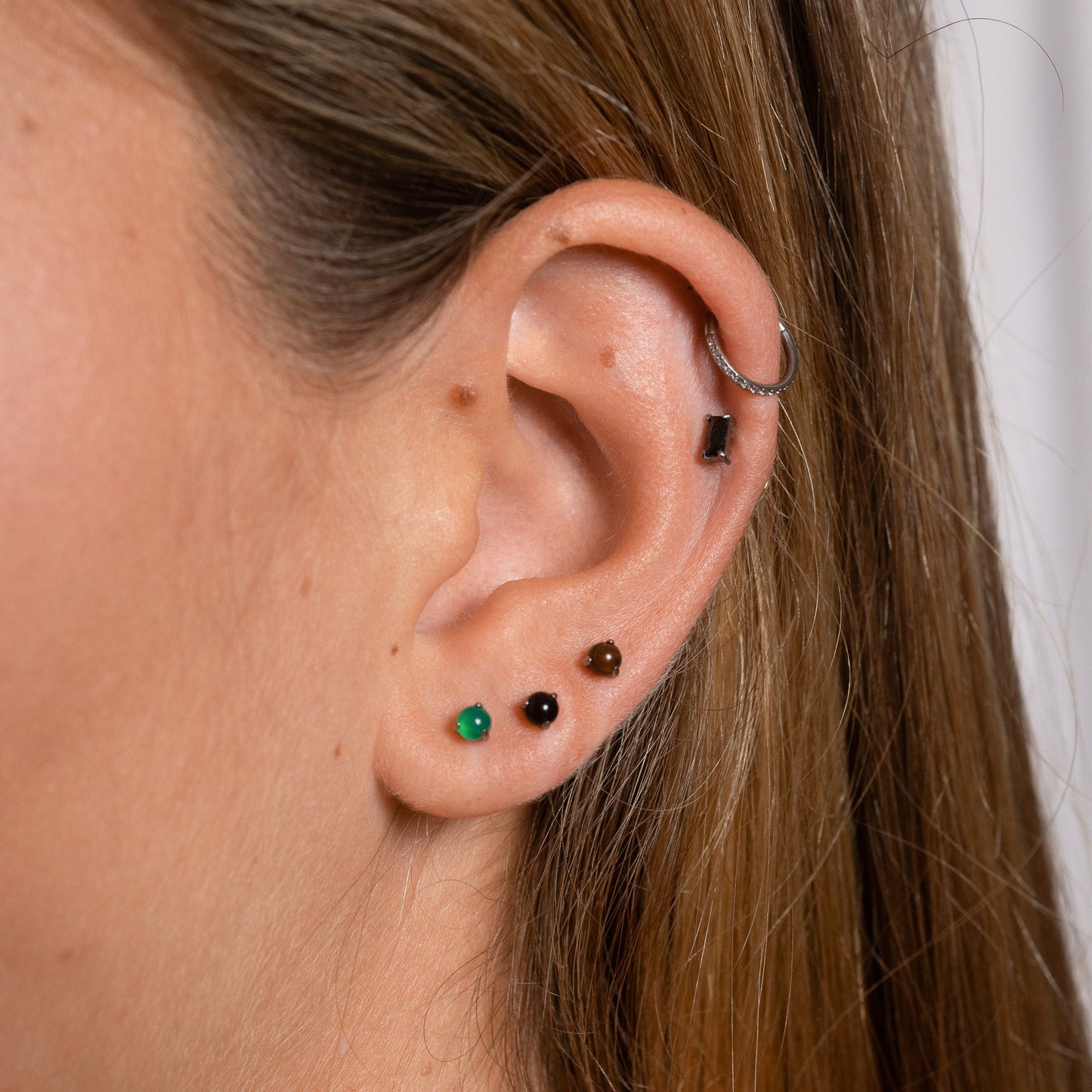 Green Jade Threadless Labret Titanium Flat Back Nap Earring Push Back by Doviana