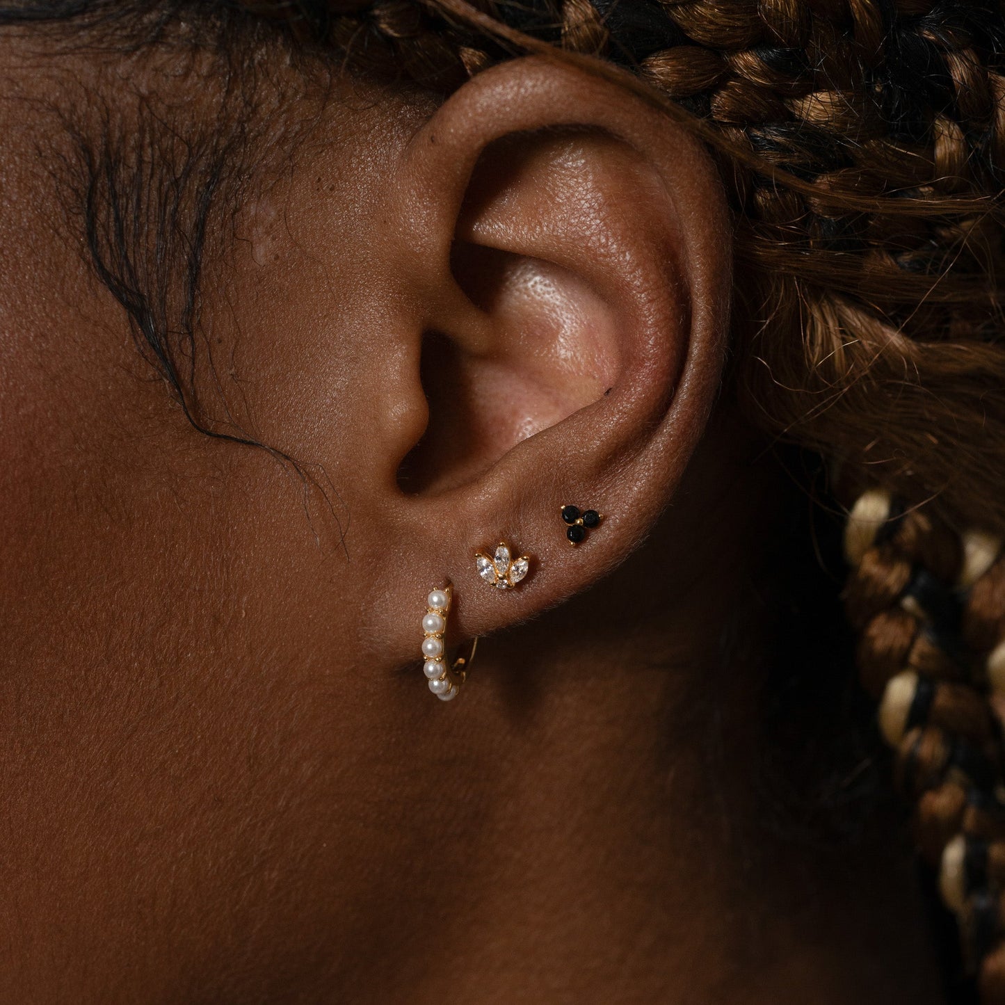 Petite Gold Flower Petal Studs Tiny Lotus Floral Stud Earrings by Doviana