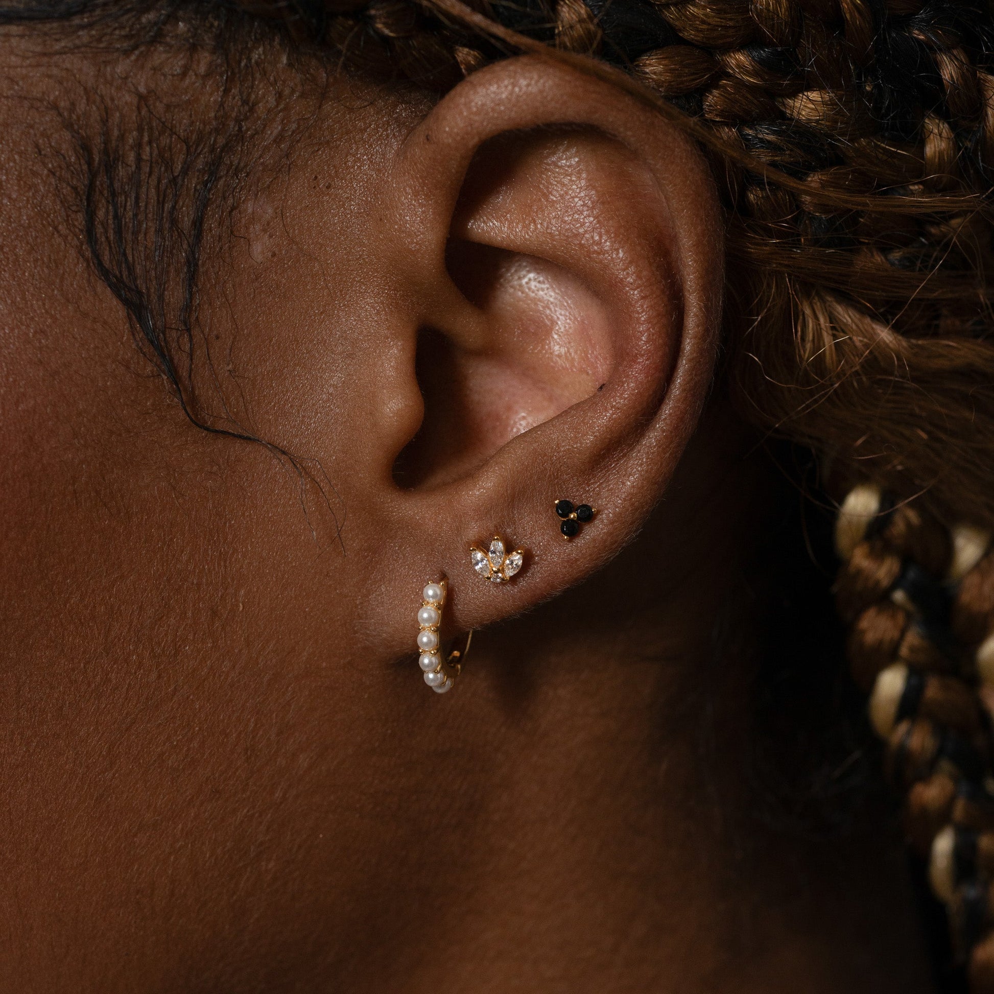 Petite Gold Flower Petal Studs Tiny Lotus Floral Stud Earrings by Doviana