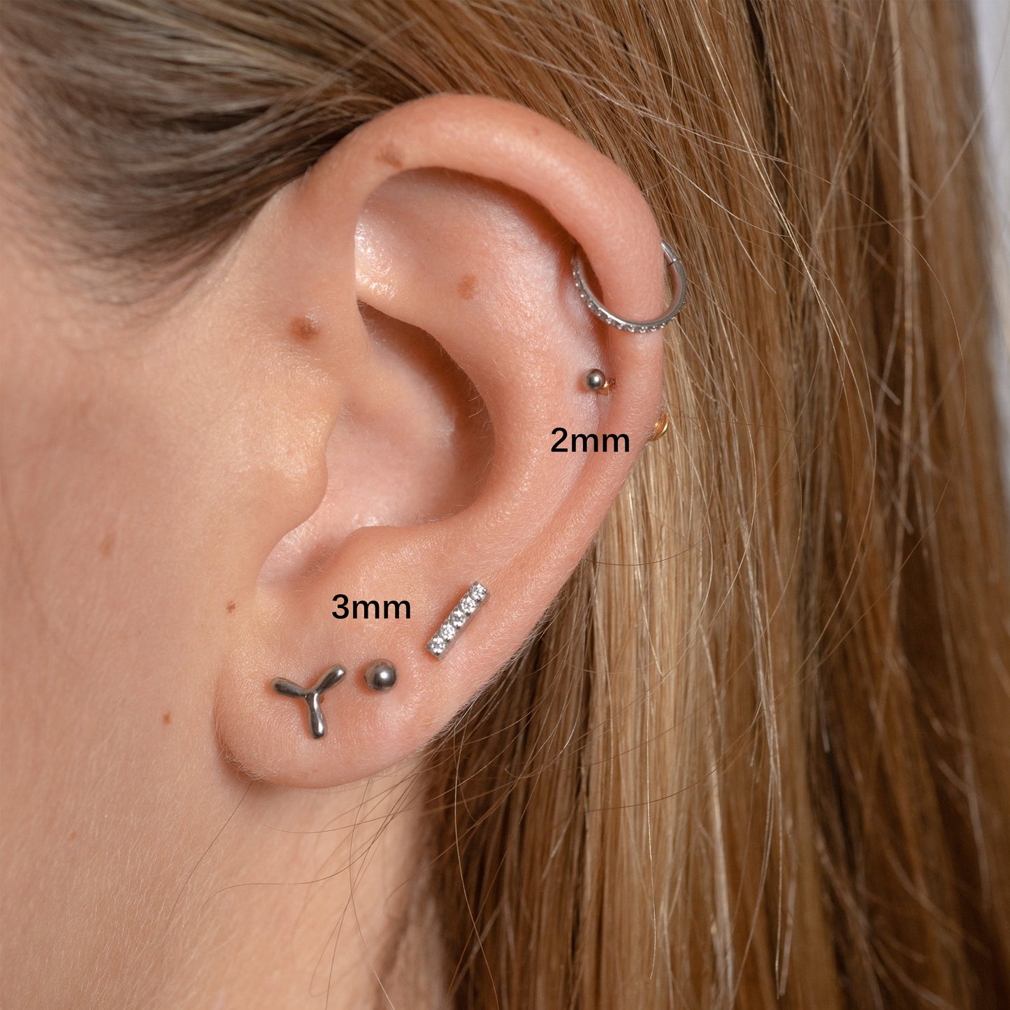 Ball Threadless Labret Flat Back Nap Earring Stud Push Back Wear to Sleep by Doviana