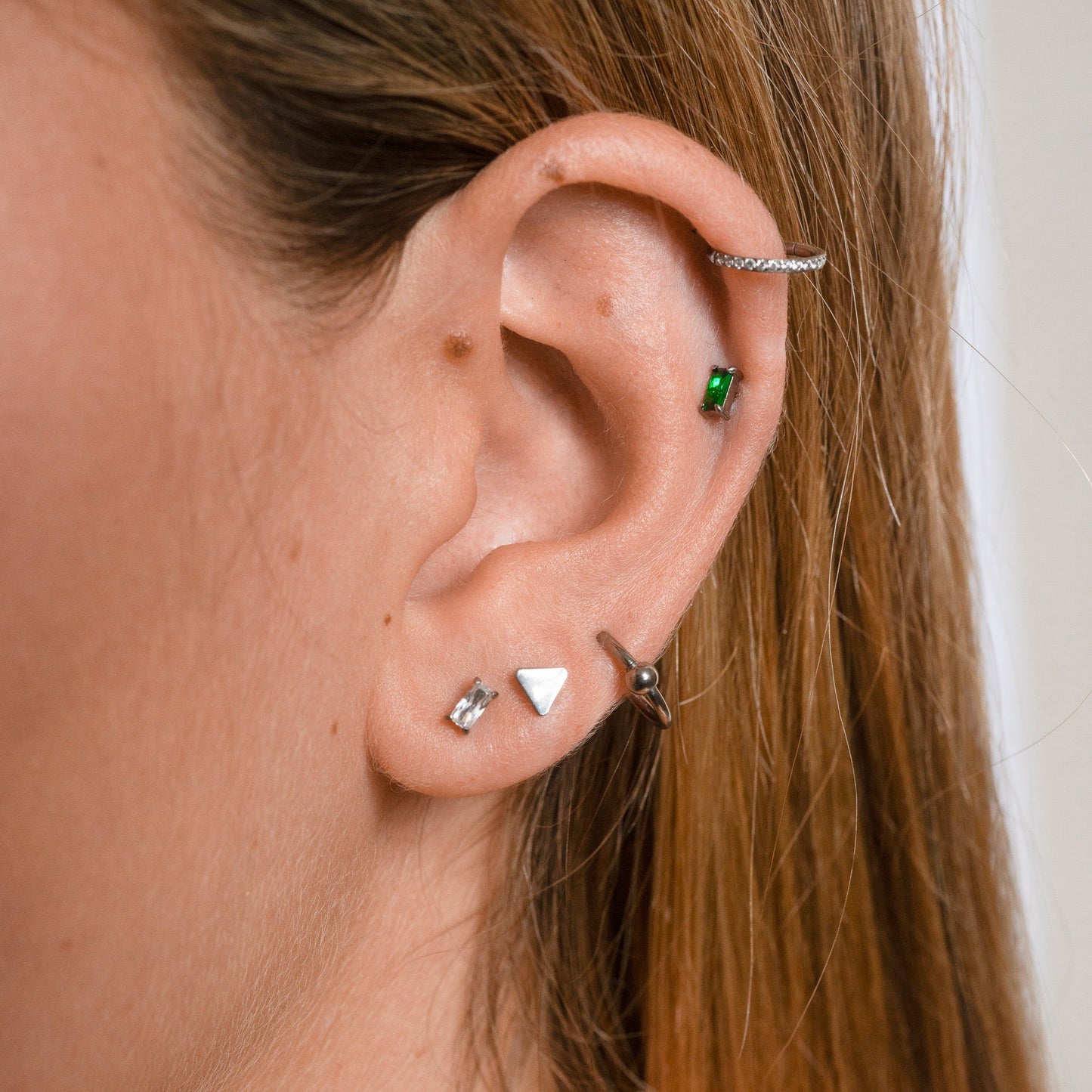 Rectangle White CZ Threadless Labret Titanium Flat Push Back Nap Stud Earring by Doviana