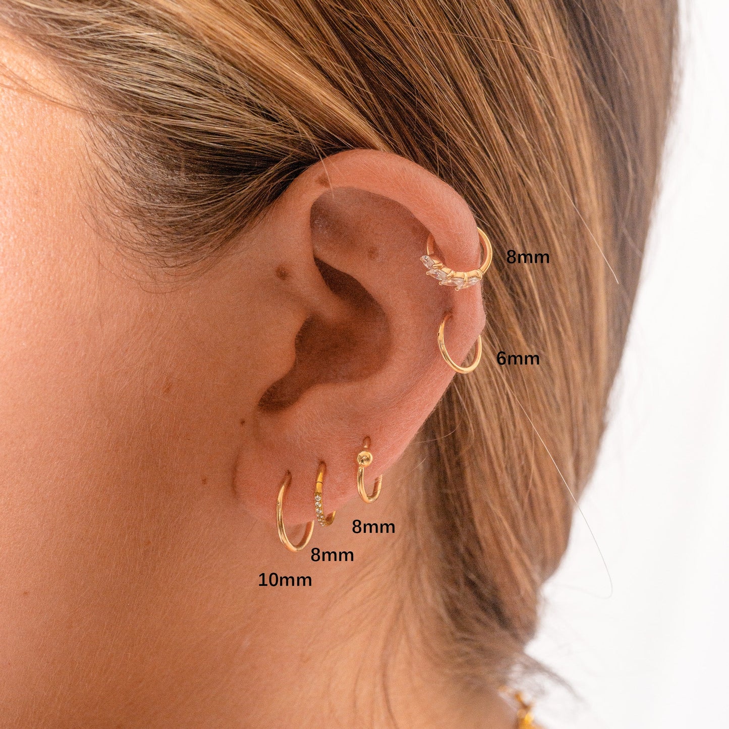 Classic 14K Solid Gold Clicker 6mm Helix Cartilage Piercing Nap Hoop Earring by Doviana