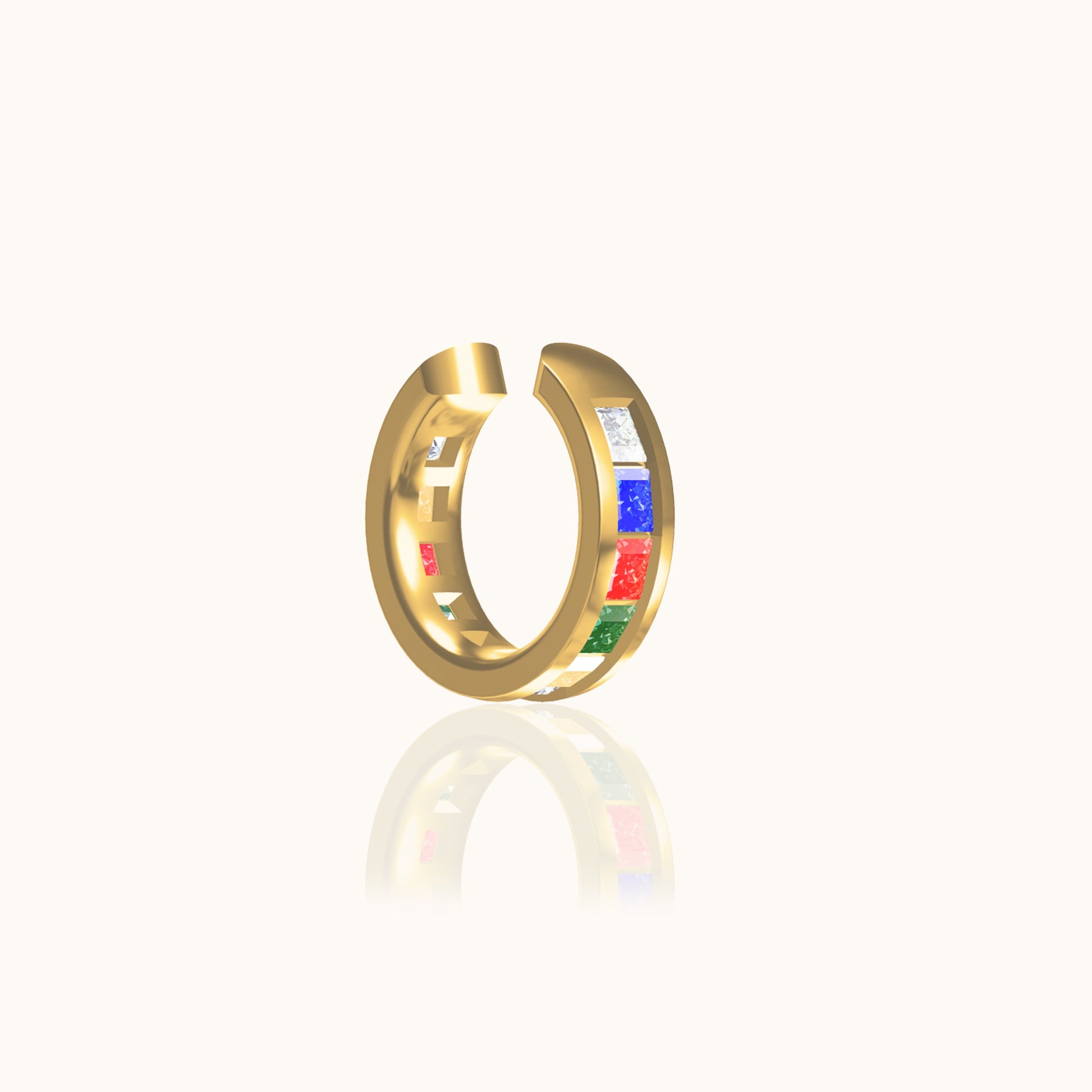 Single 18K Gold Rainbow CZ Embellished Ear Cuff Multi Colors LGBT Gay Friendly by Doviana