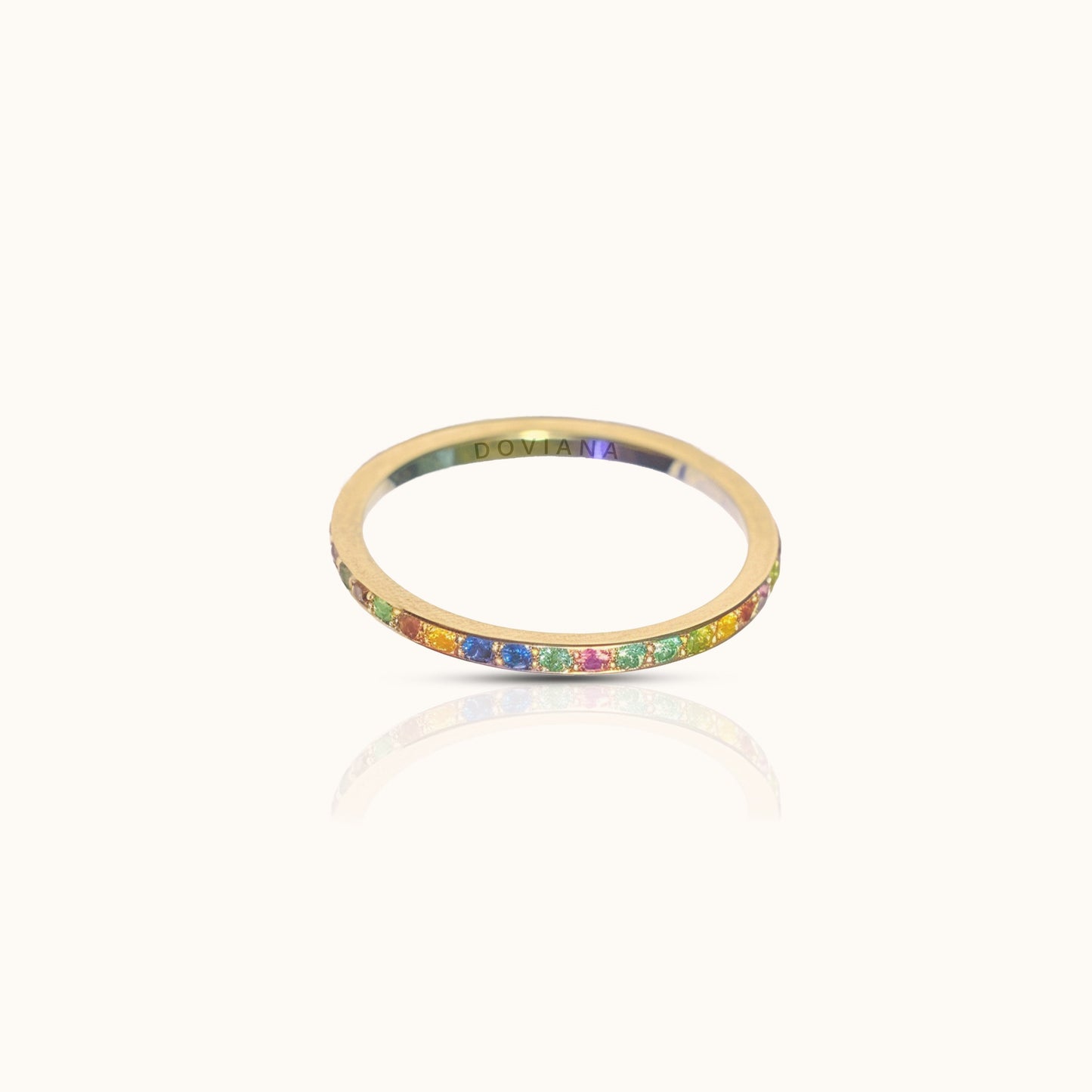 Rainbow CZ Pave Eternity Band Titanium PVD Gold Ring by Doviana