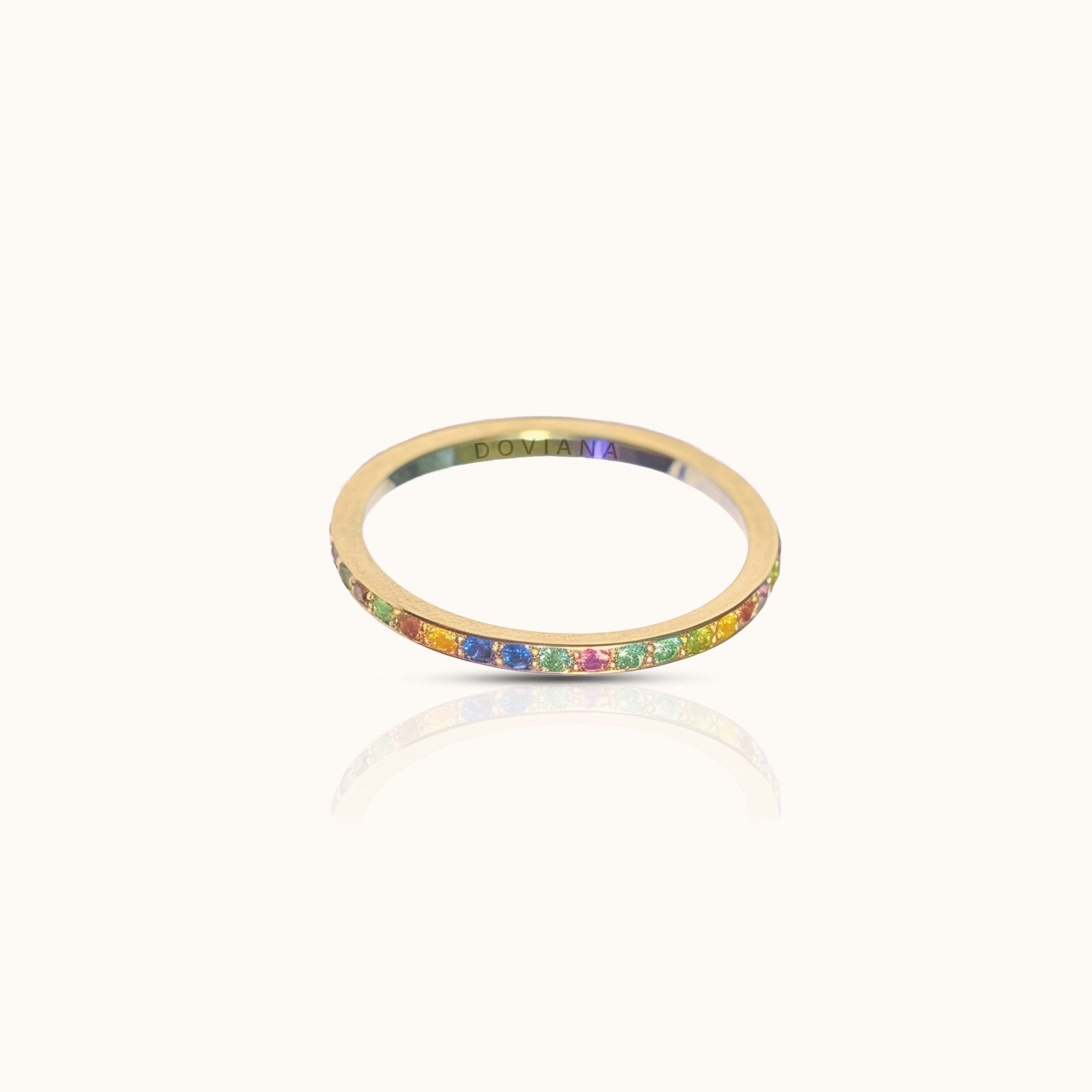 Rainbow CZ Pave Eternity Band Titanium PVD Gold Ring by Doviana