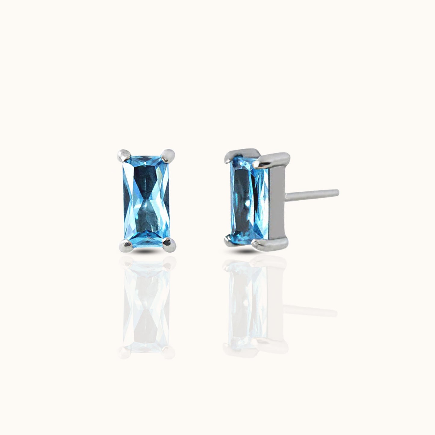 Rectangle Aquamarine Blue CZ Threadless Labret Titanium Flat Back Nap Earring by Doviana