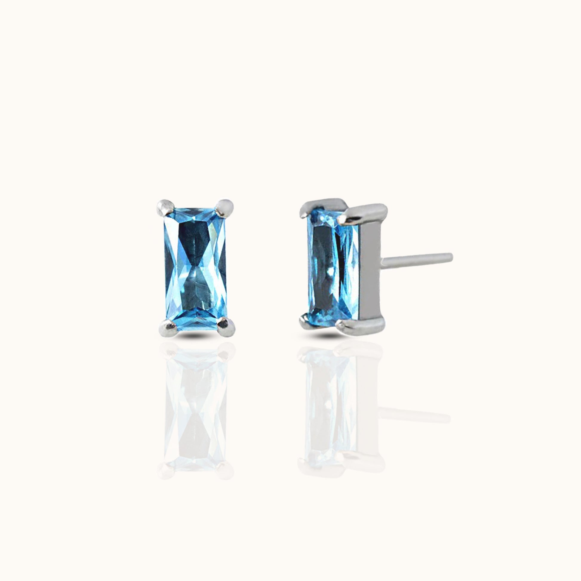 Rectangle Aquamarine Blue CZ Threadless Labret Titanium Flat Back Nap Earring by Doviana