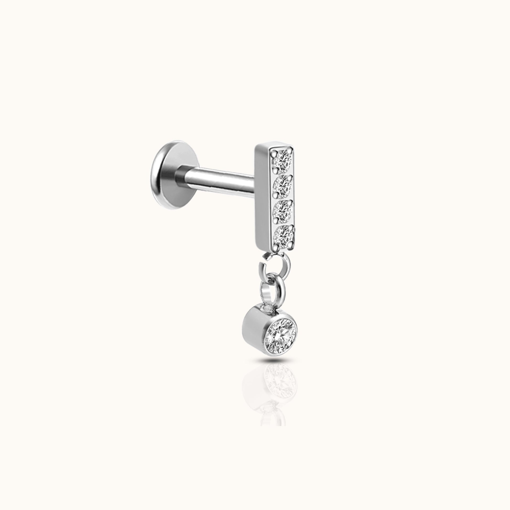 Rectangle Bar Dangle CZ Threadless Labret Titanium Flat Back Nap Earring by Doviana