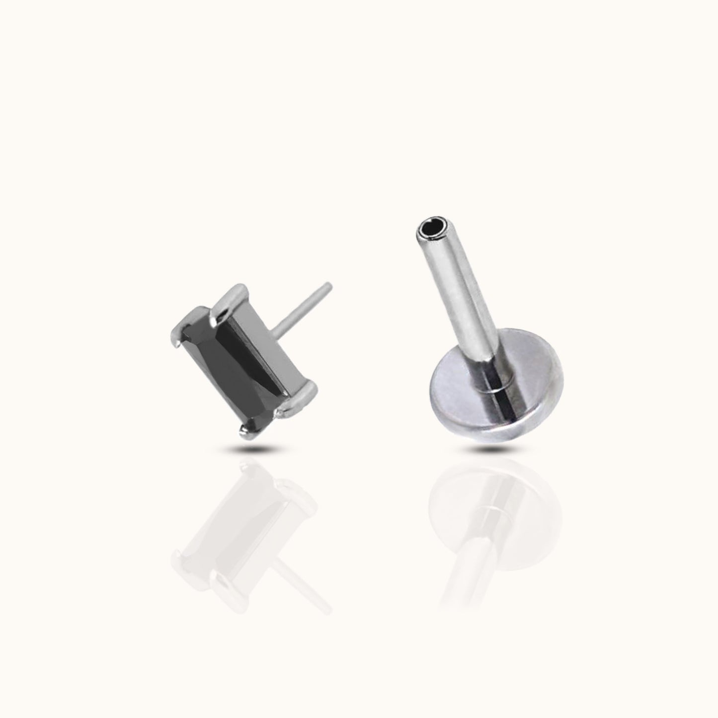 Rectangle Black CZ Threadless Labret Titanium Flat Back Nap Earring by Doviana