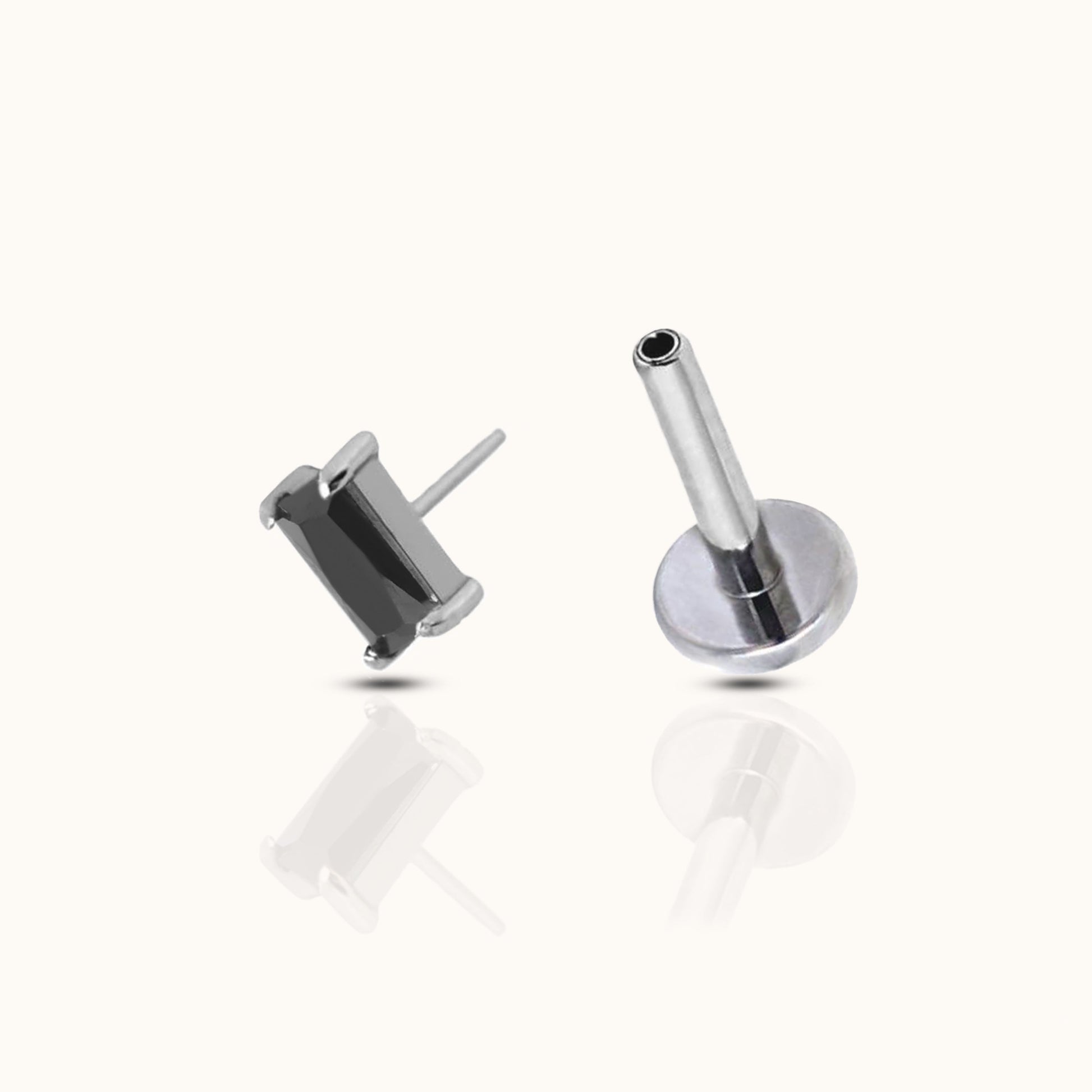 Rectangle Black CZ Threadless Labret Titanium Flat Back Nap Earring by Doviana