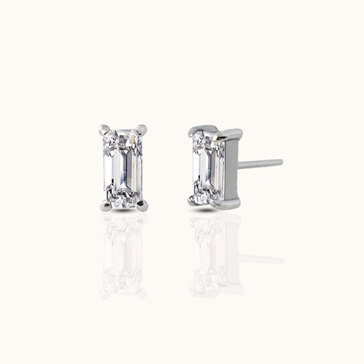 Rectangle CZ Threadless Labret Titanium Flat Push Back Nap Stud Earring by Doviana