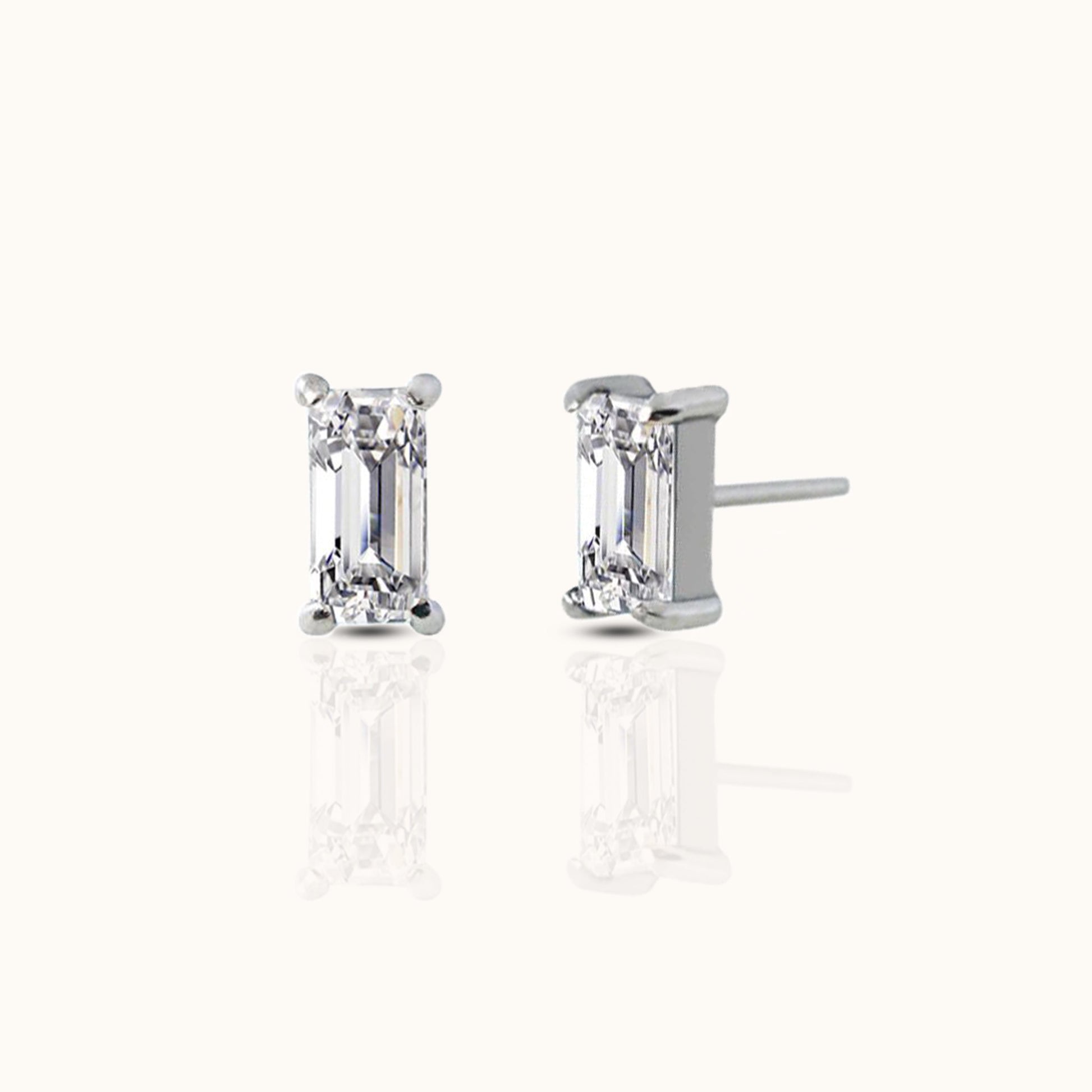 Rectangle CZ Threadless Labret Titanium Flat Push Back Nap Stud Earring by Doviana