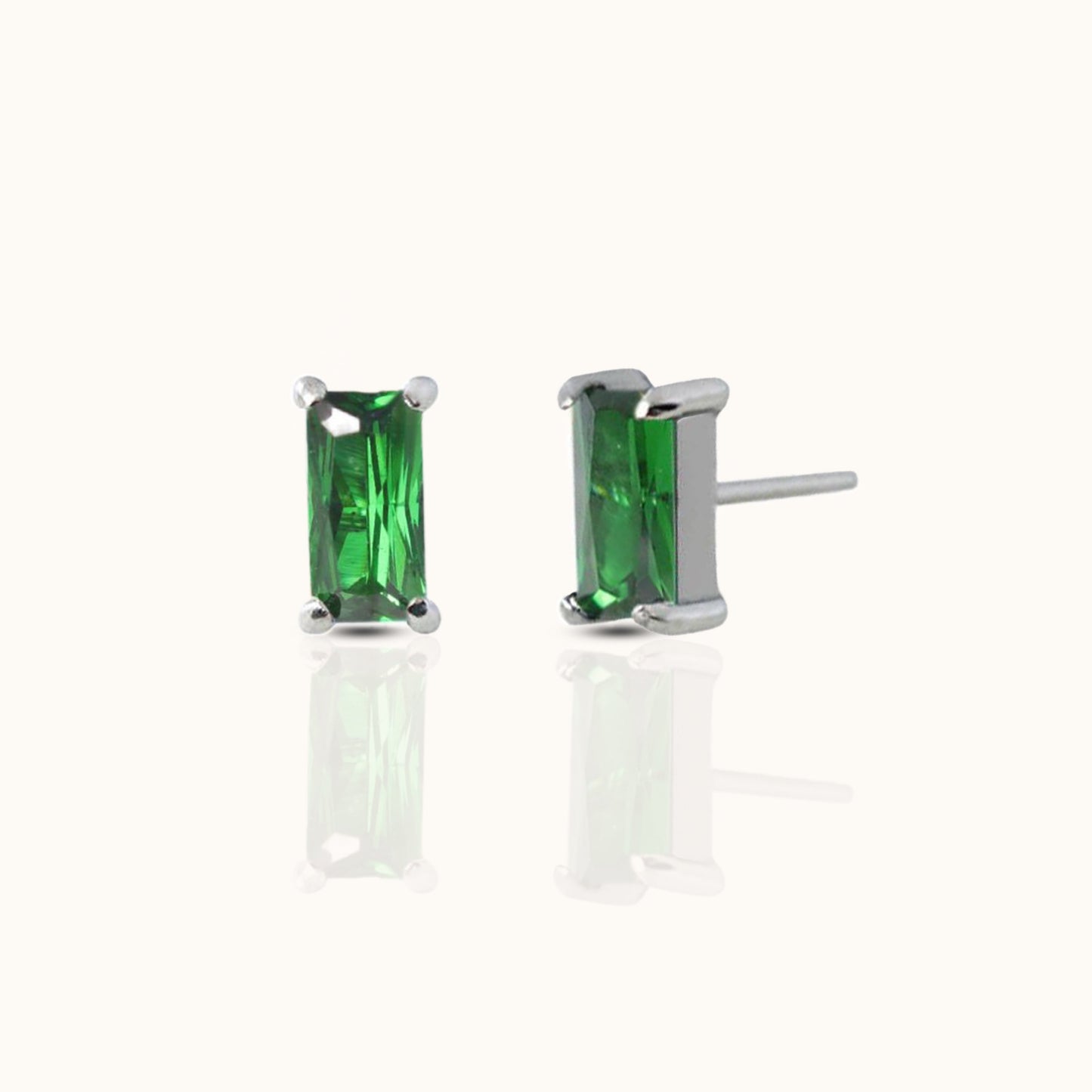 Rectangle Green CZ Threadless Labret Titanium Flat Back Nap Earring by Doviana