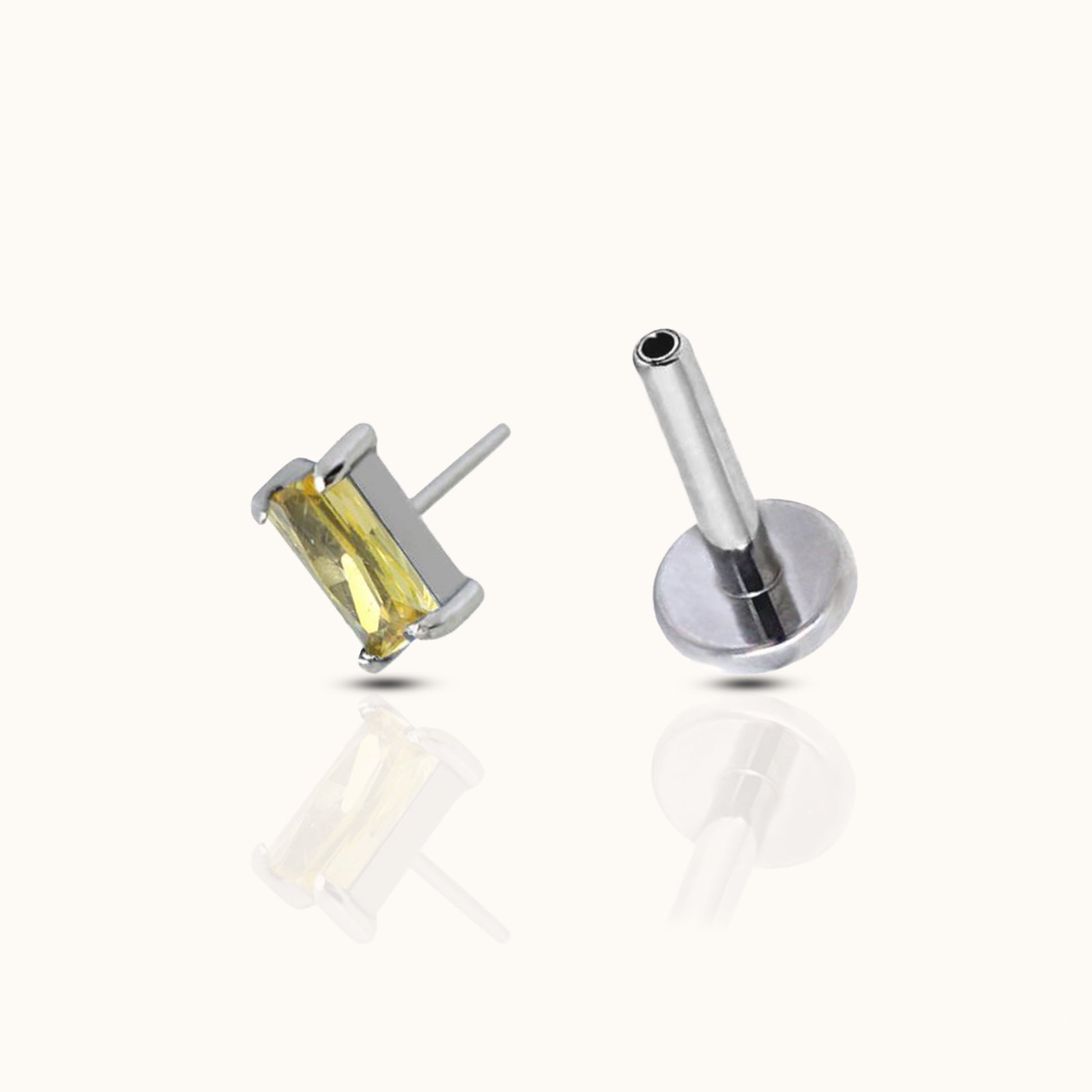 Rectangle Yellow CZ Threadless Labret Titanium Flat Back Nap Earring by Doviana
