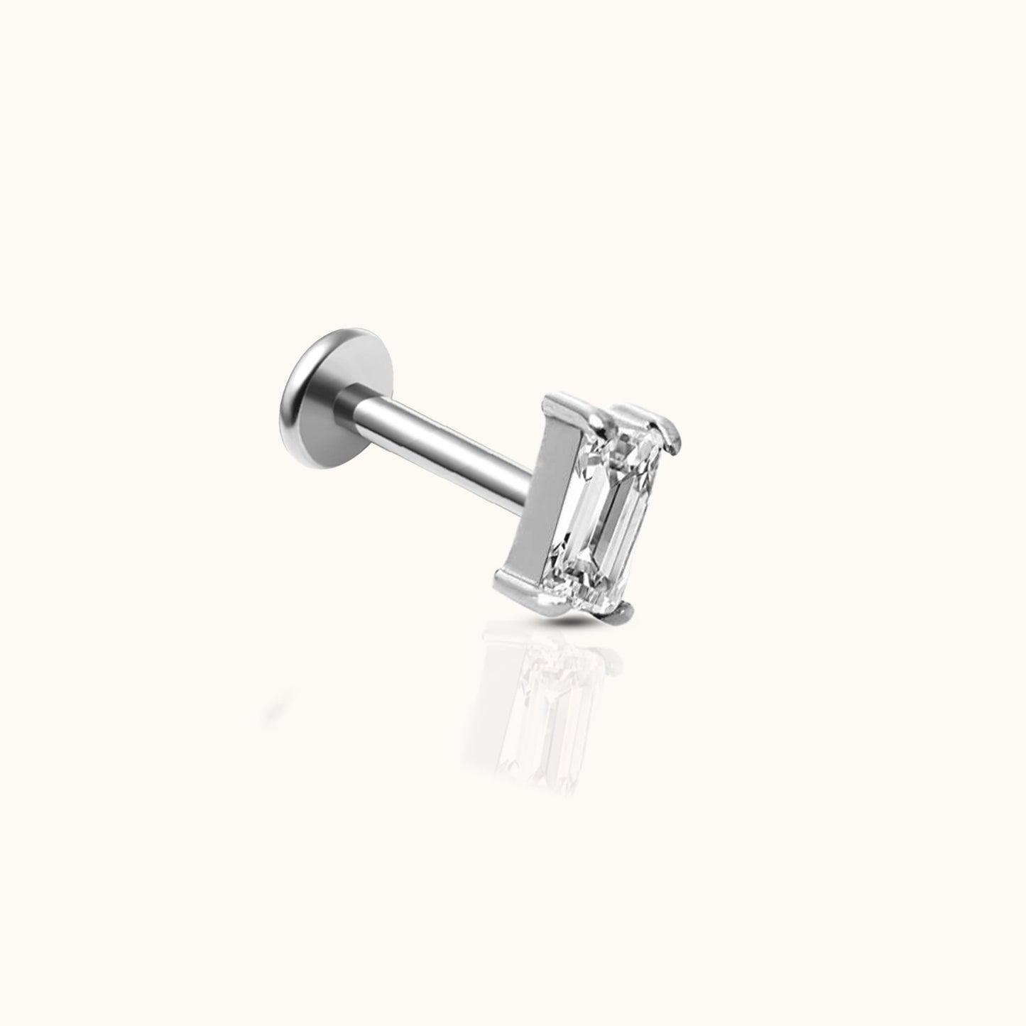 Rectangle CZ Threadless Labret Titanium Flat Push Back Nap Stud Earring by Doviana