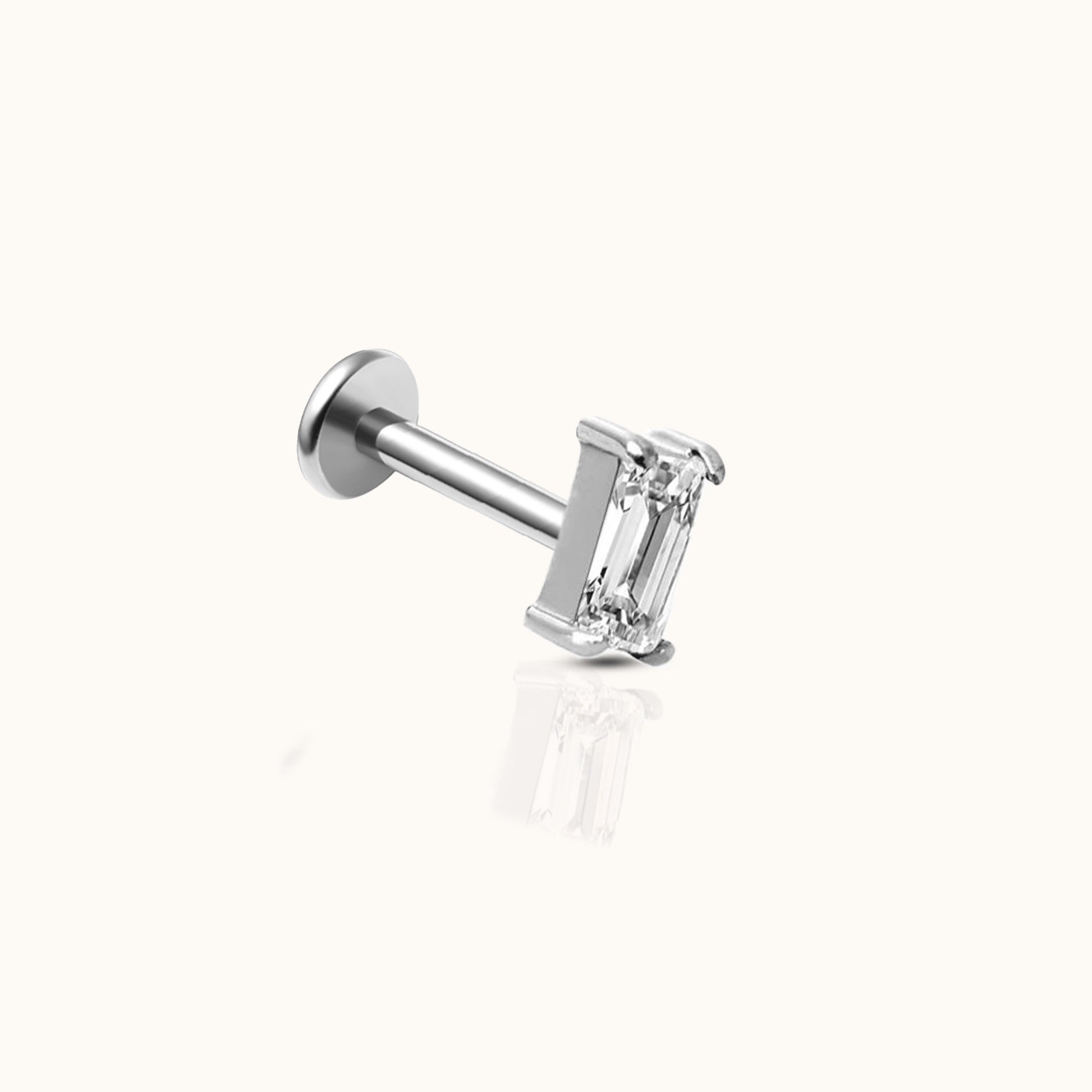 Rectangle CZ Threadless Labret Titanium Flat Push Back Nap Stud Earring by Doviana