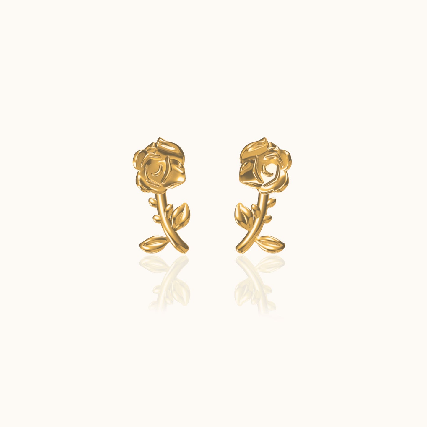 Gold Rose Stud Earrings Carved Floral Plant Vivid Flower Studs by Doviana