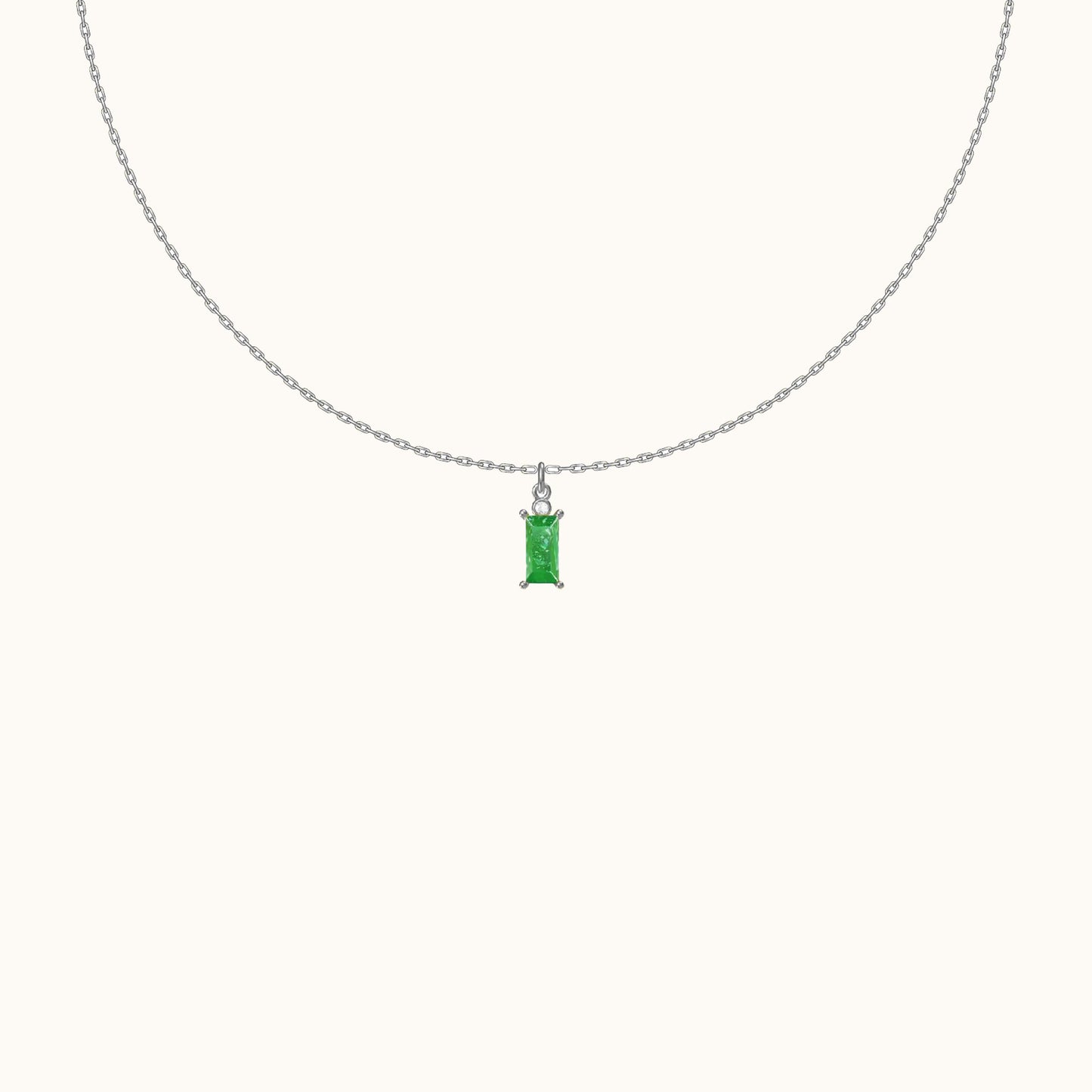 Sage Green Rectangle Emerald Pendant Dangle Necklace with 925 Sterling Silver Cable Chain by Doviana