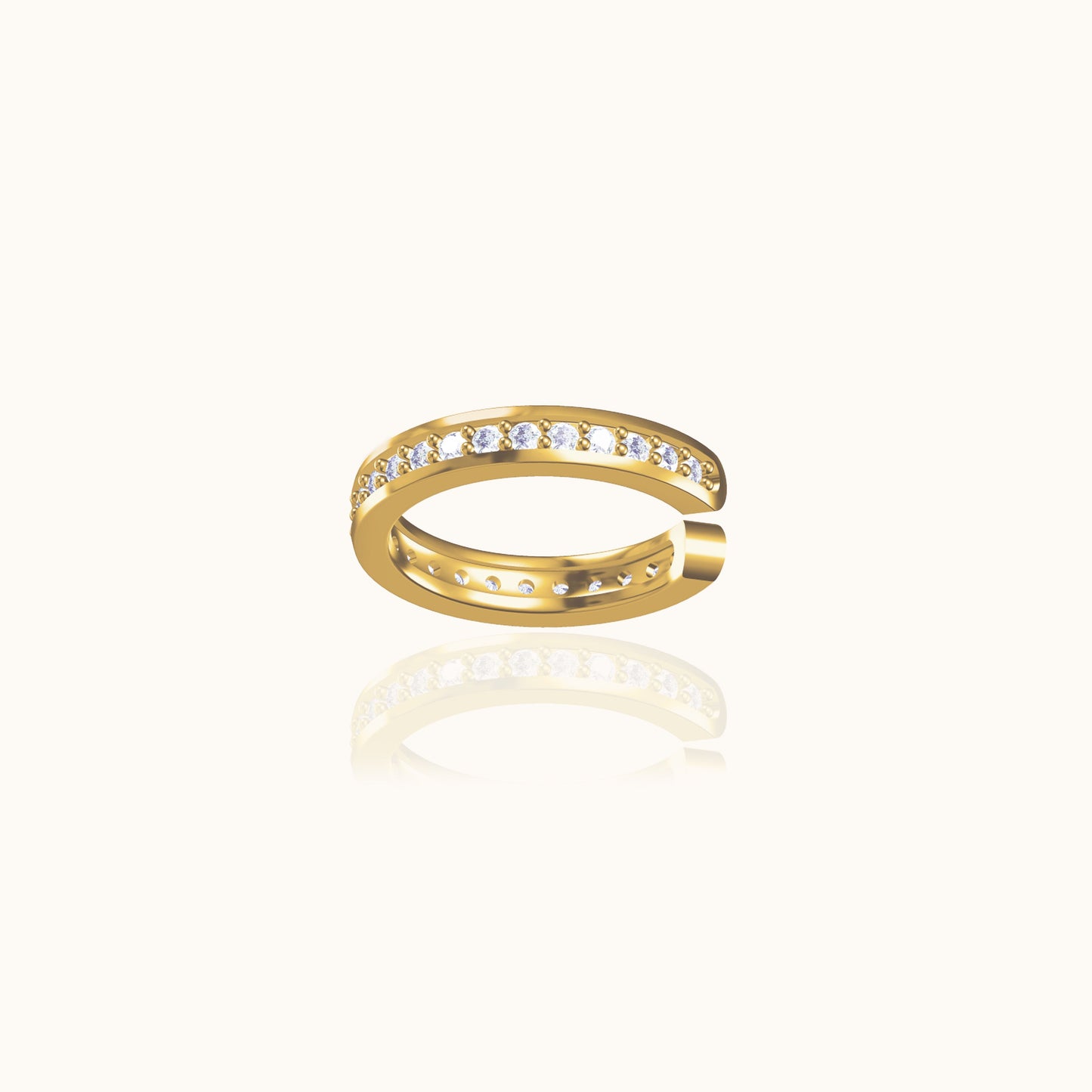 Gold CZ Pave Cartilage Tragus Secure Thin Cuff Single CZ Ear Cuff by Doviana
