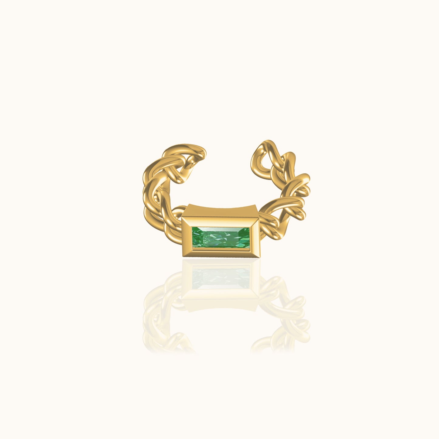 Gold Cuban Chain Circular Cartilage Secure Cuff Single Green CZ Ear Cuff by Doviana