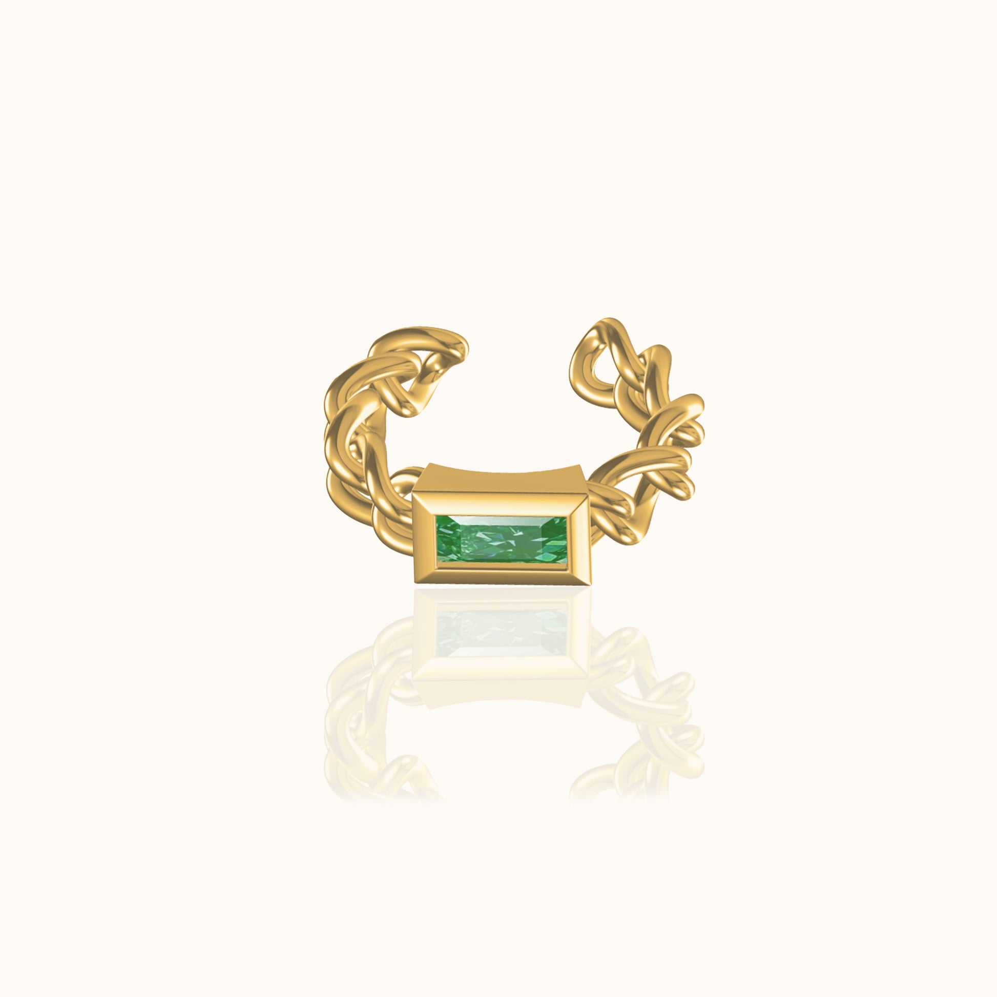 Gold Cuban Chain Circular Cartilage Secure Cuff Single Green CZ Ear Cuff by Doviana