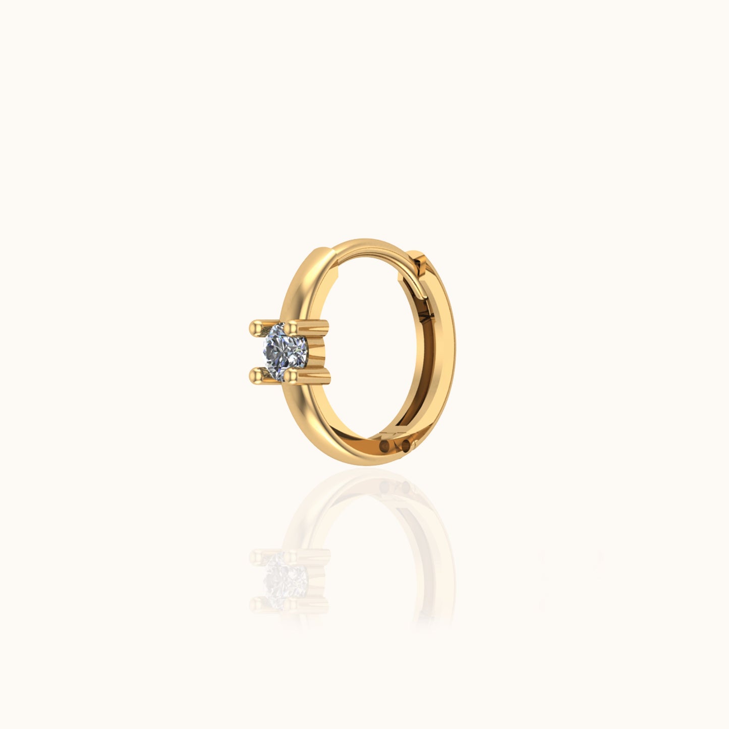 14K Solid Gold Single Natural Diamond Hoop Earring by Doviana