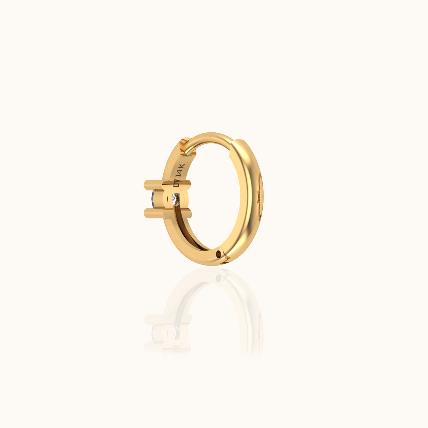 14K Solid Gold Single Natural Diamond Hoop Earring by Doviana