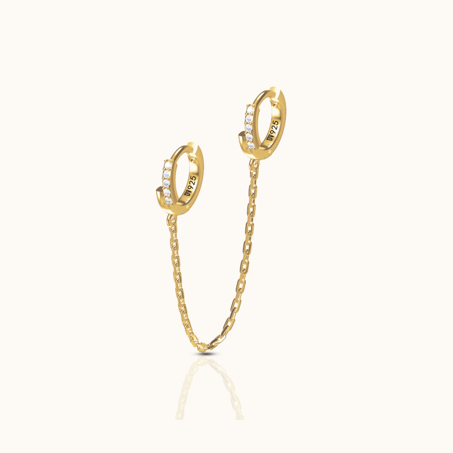 Single Gold Overlap CZ Pave Double Hoop Chain Earring by Doviana
