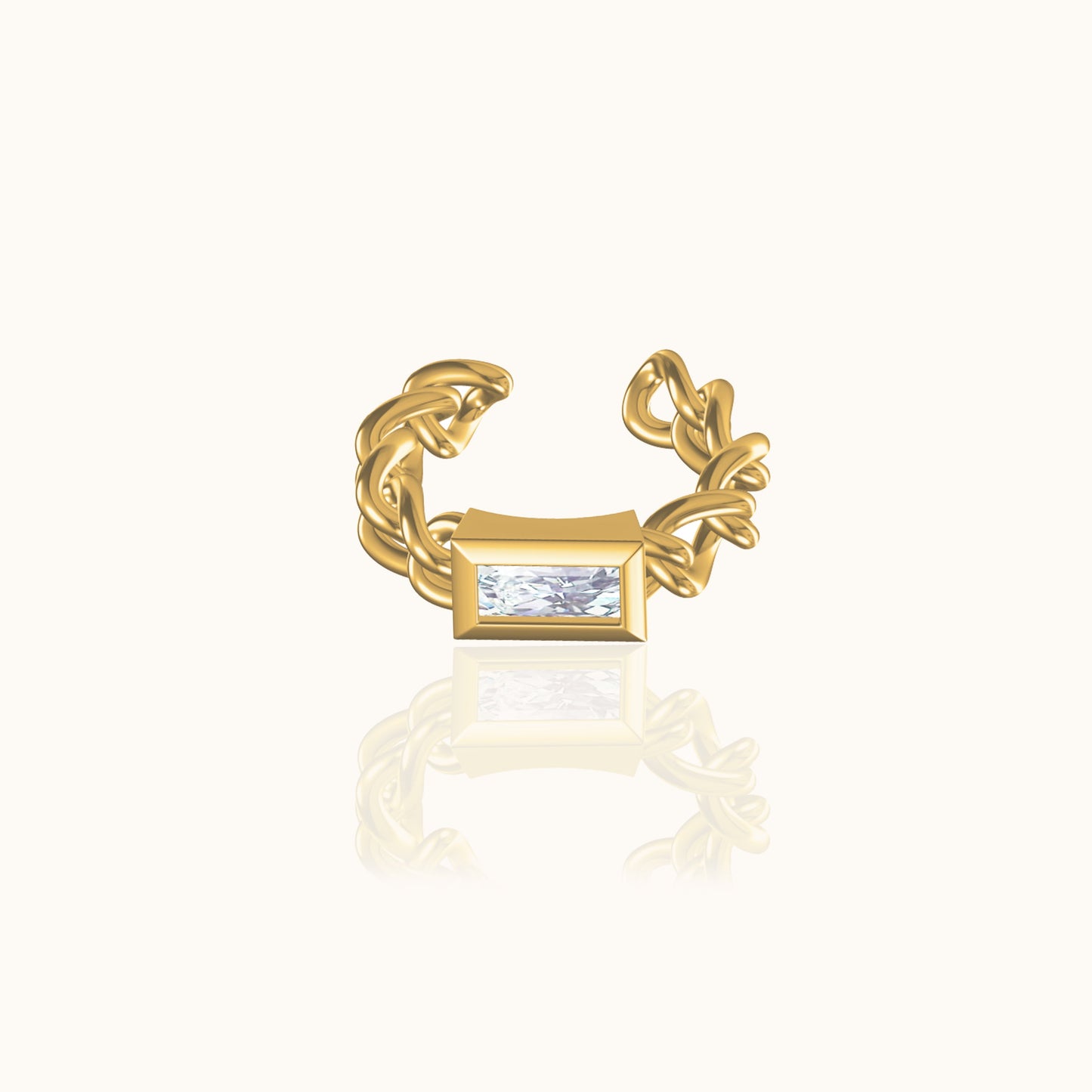 Cartilage Cuban Link Chain Circular Gold Cuff Single White CZ Ear Cuff Earring by Doviana