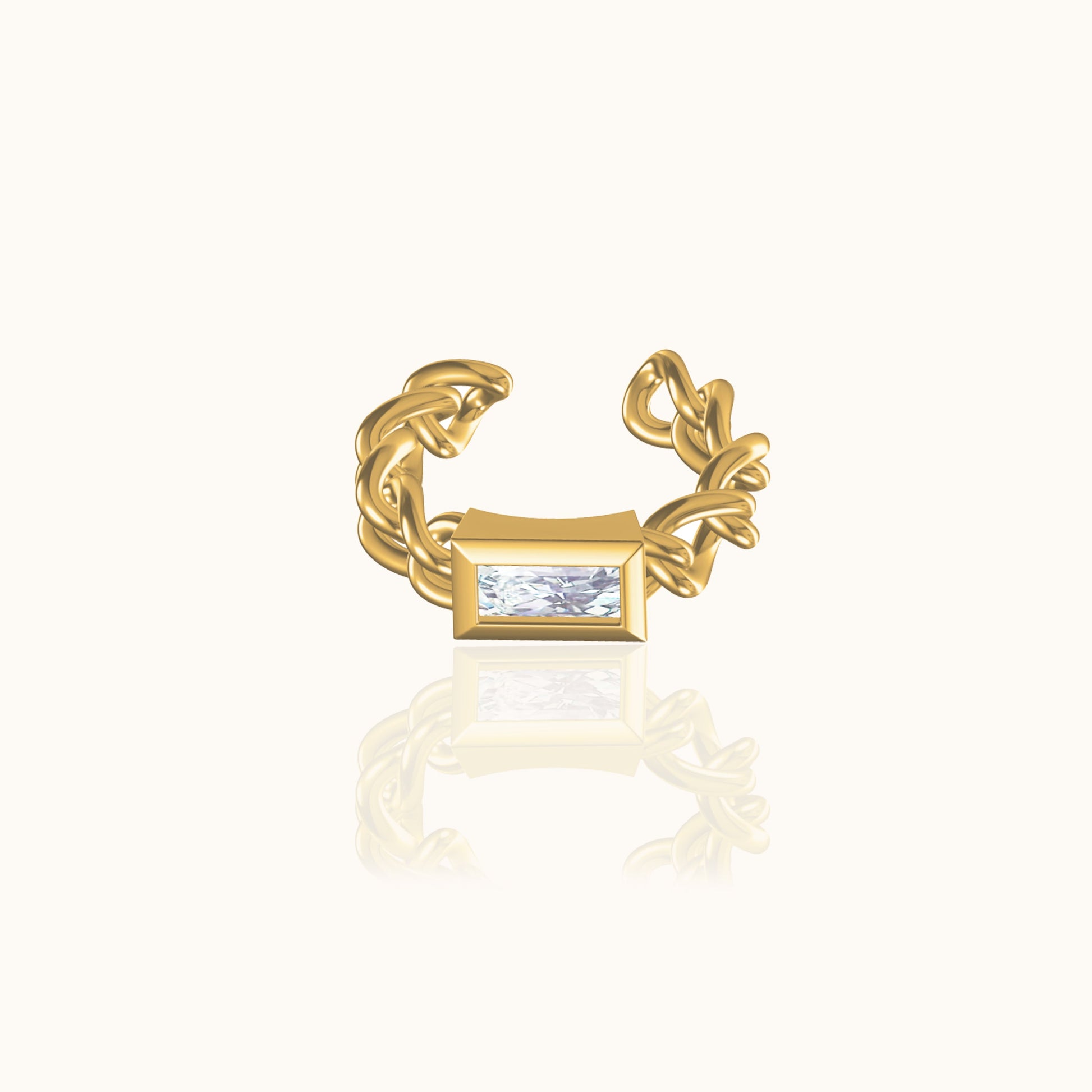 Cartilage Cuban Link Chain Circular Gold Cuff Single White CZ Ear Cuff Earring by Doviana