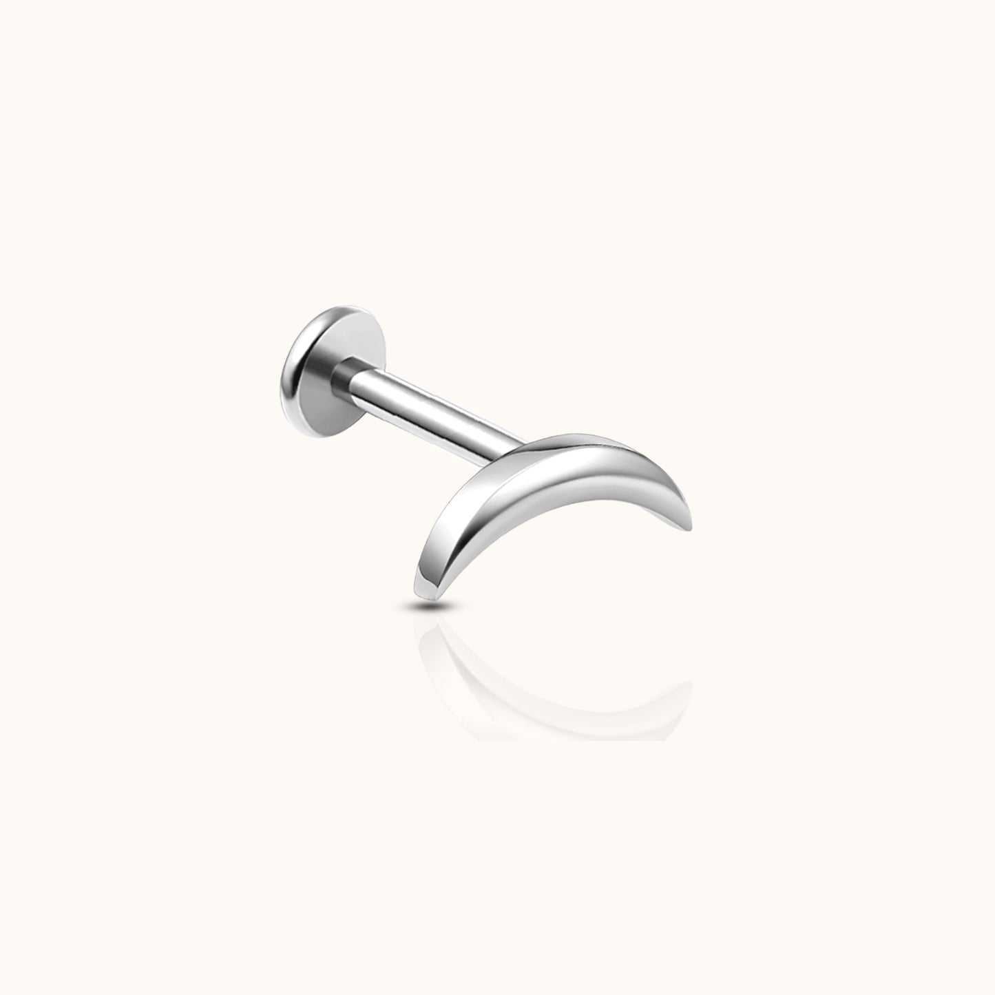 Sleek Crescent Moon Threadless Labret Titanium Flat Back Nap Earring by Doviana