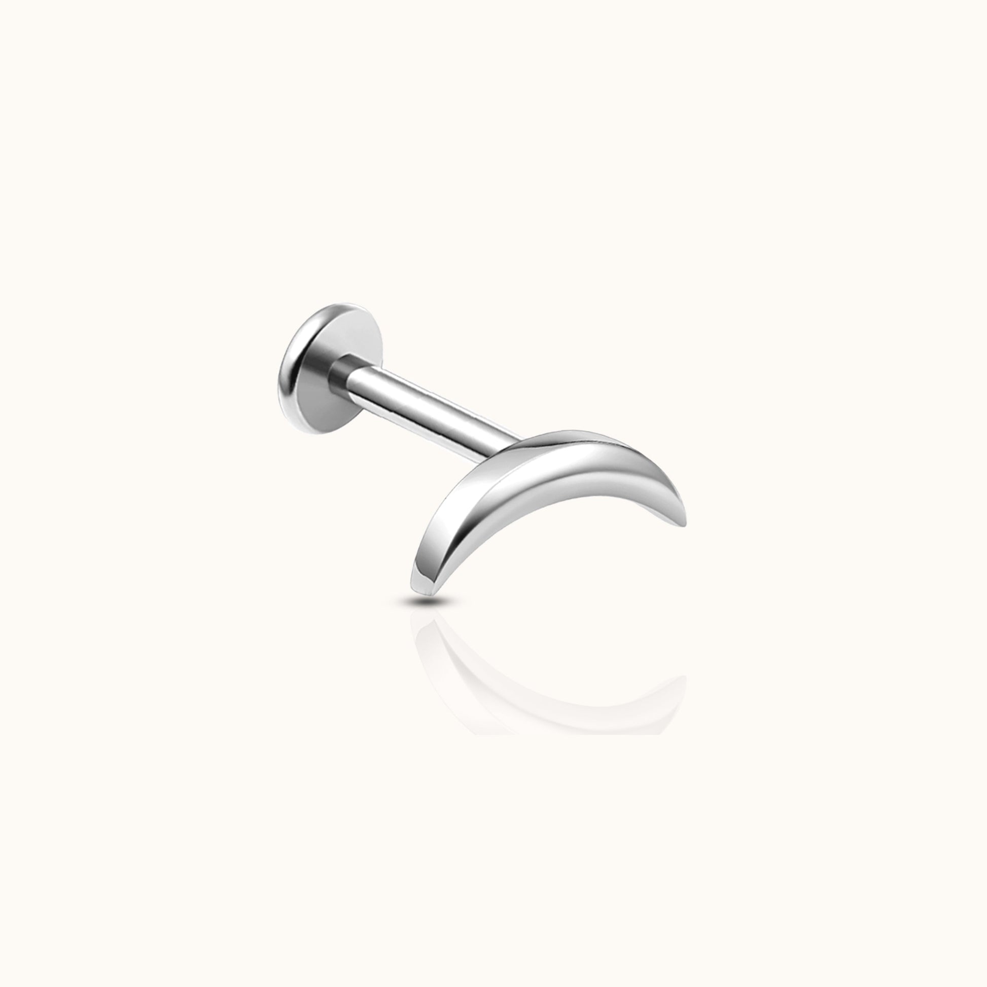 Sleek Crescent Moon Threadless Labret Titanium Flat Back Nap Earring by Doviana