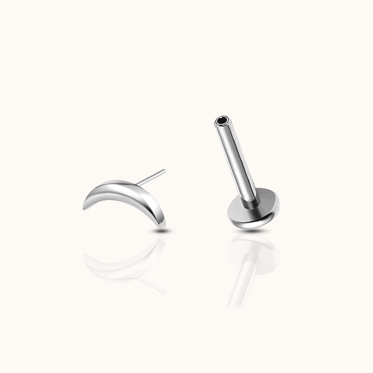 Sleek Crescent Moon Threadless Labret Titanium Flat Back Nap Earring by Doviana