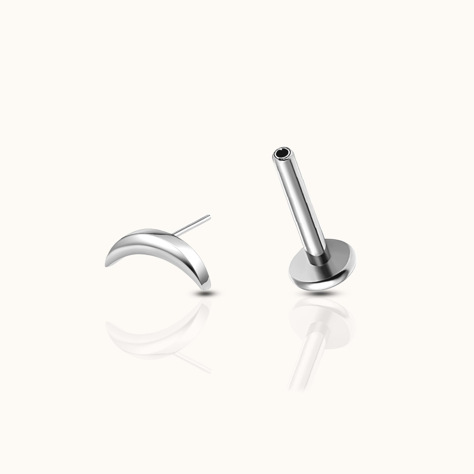 Sleek Crescent Moon Threadless Labret Titanium Flat Back Nap Earring by Doviana