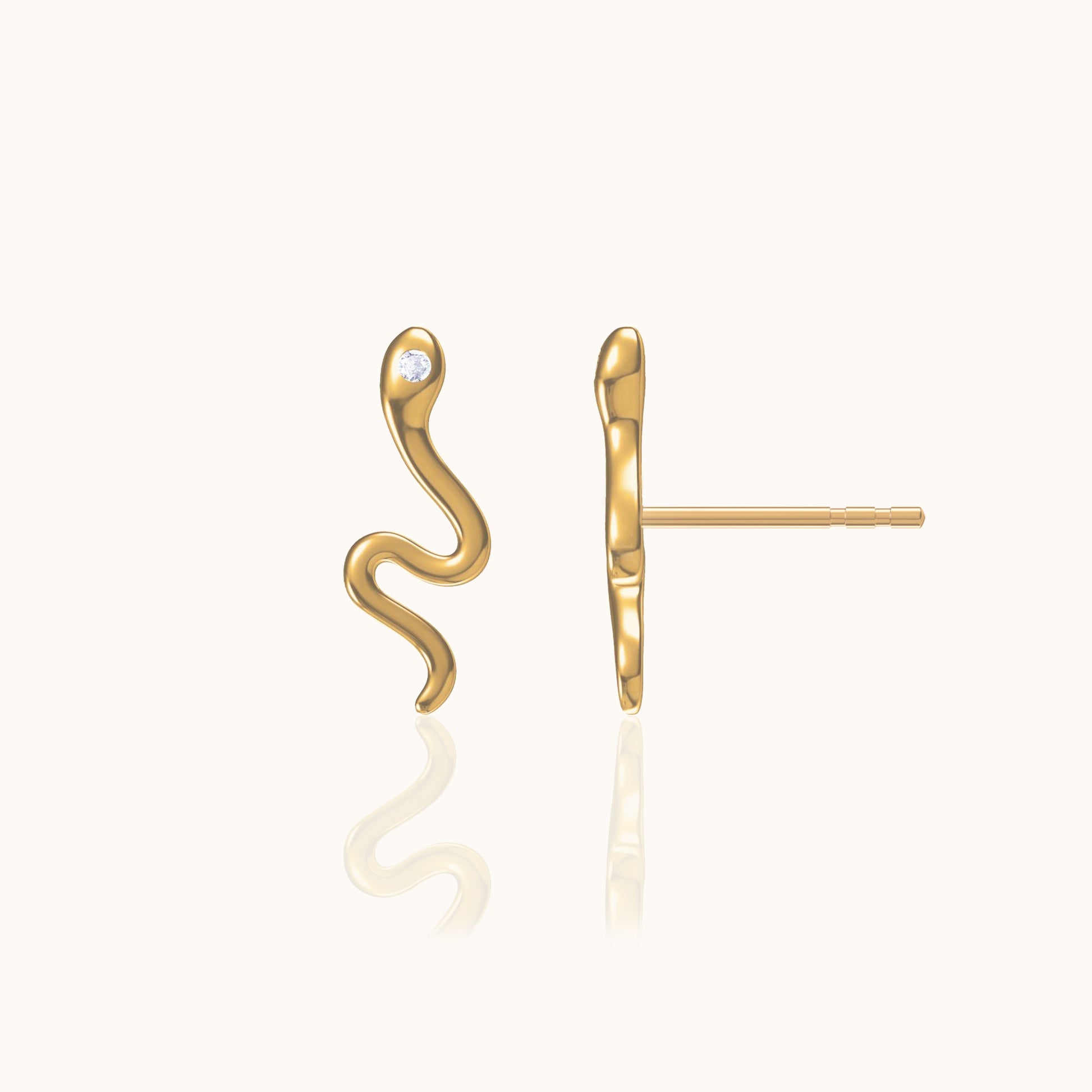 Petite Sleek Serpent Charm Animal Lover Mini Gold Snake Stud Earrings by Doviana