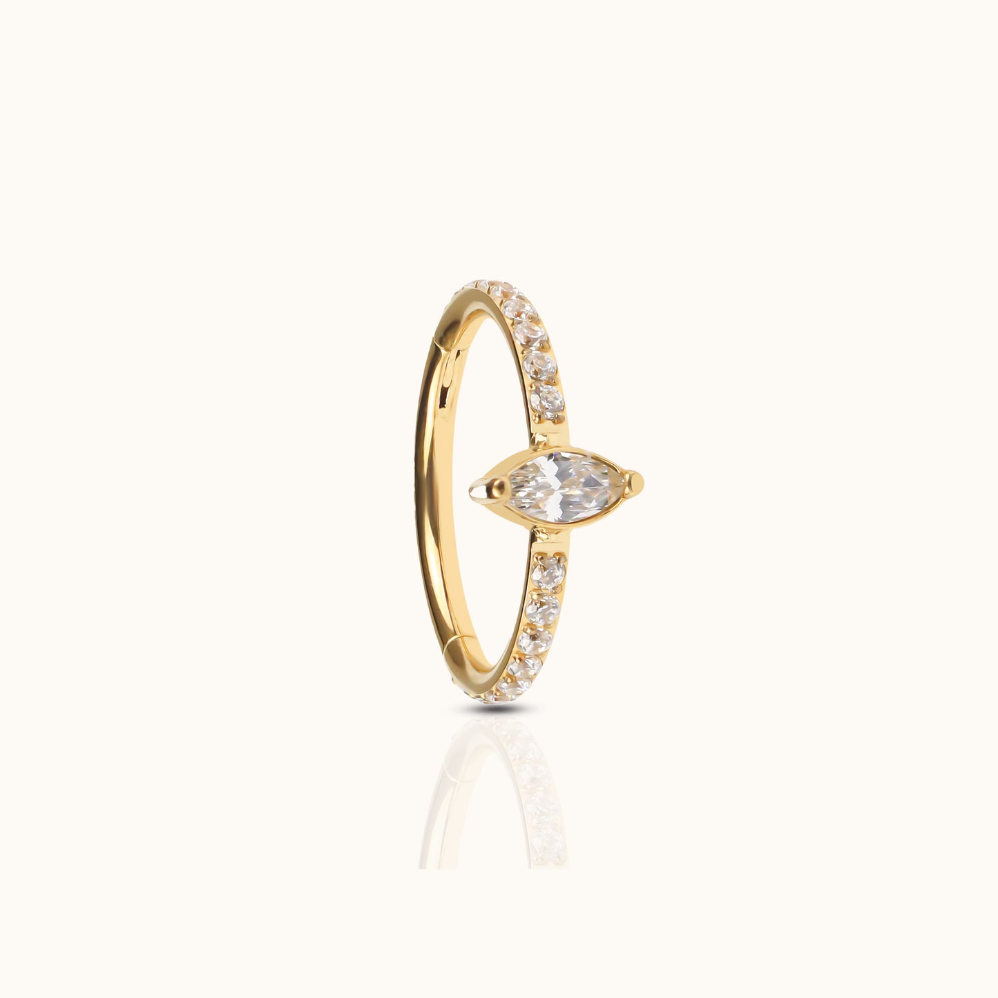 Solitaire Oval CZ Pave Clicker Titanium PVD Gold Hinged Nap Hoop Earring by Doviana