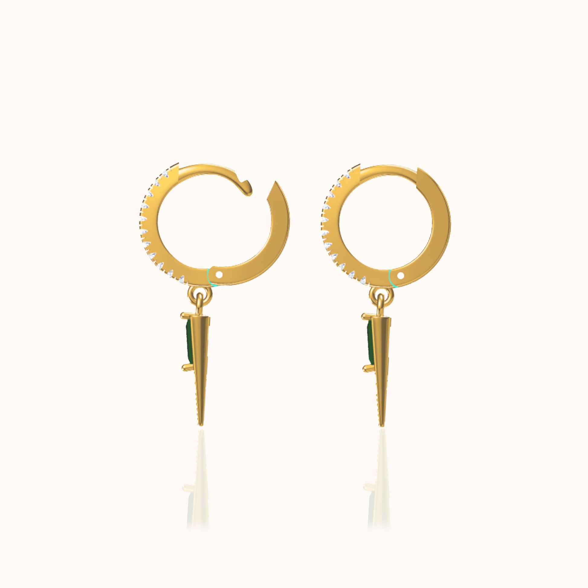 Petite Point Emerald Charm Drop Gold Spike Green CZ Dangle Earrings by Doviana